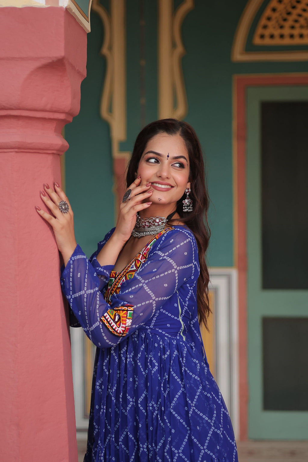 Blue bandhani georgette Naisha designer Anarkali gown
