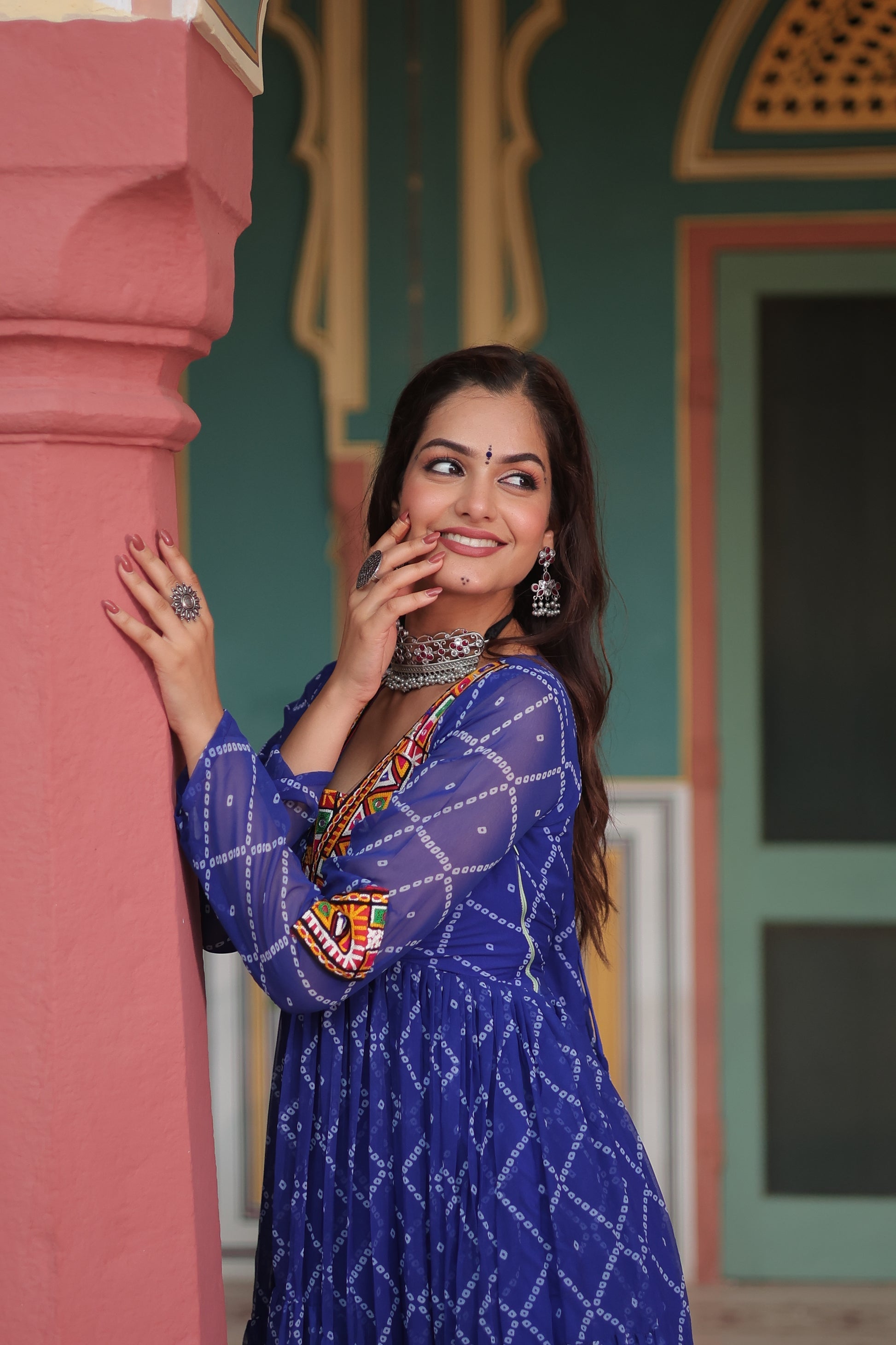 Blue bandhani georgette Naisha designer Anarkali gown