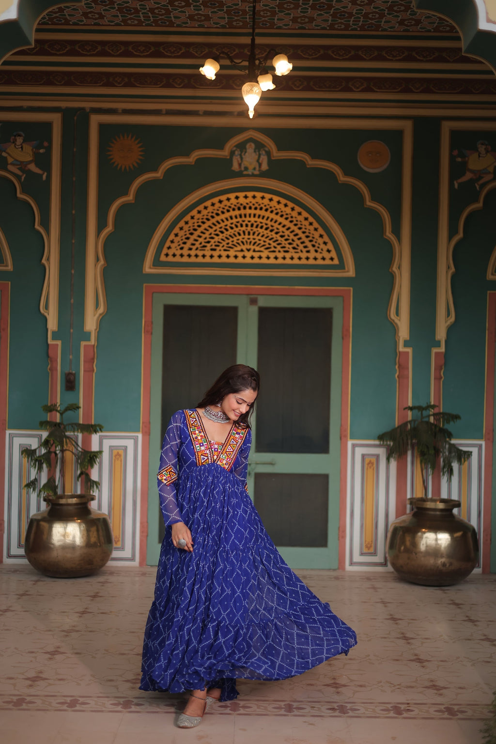 Blue bandhani georgette Naisha designer Anarkali gown