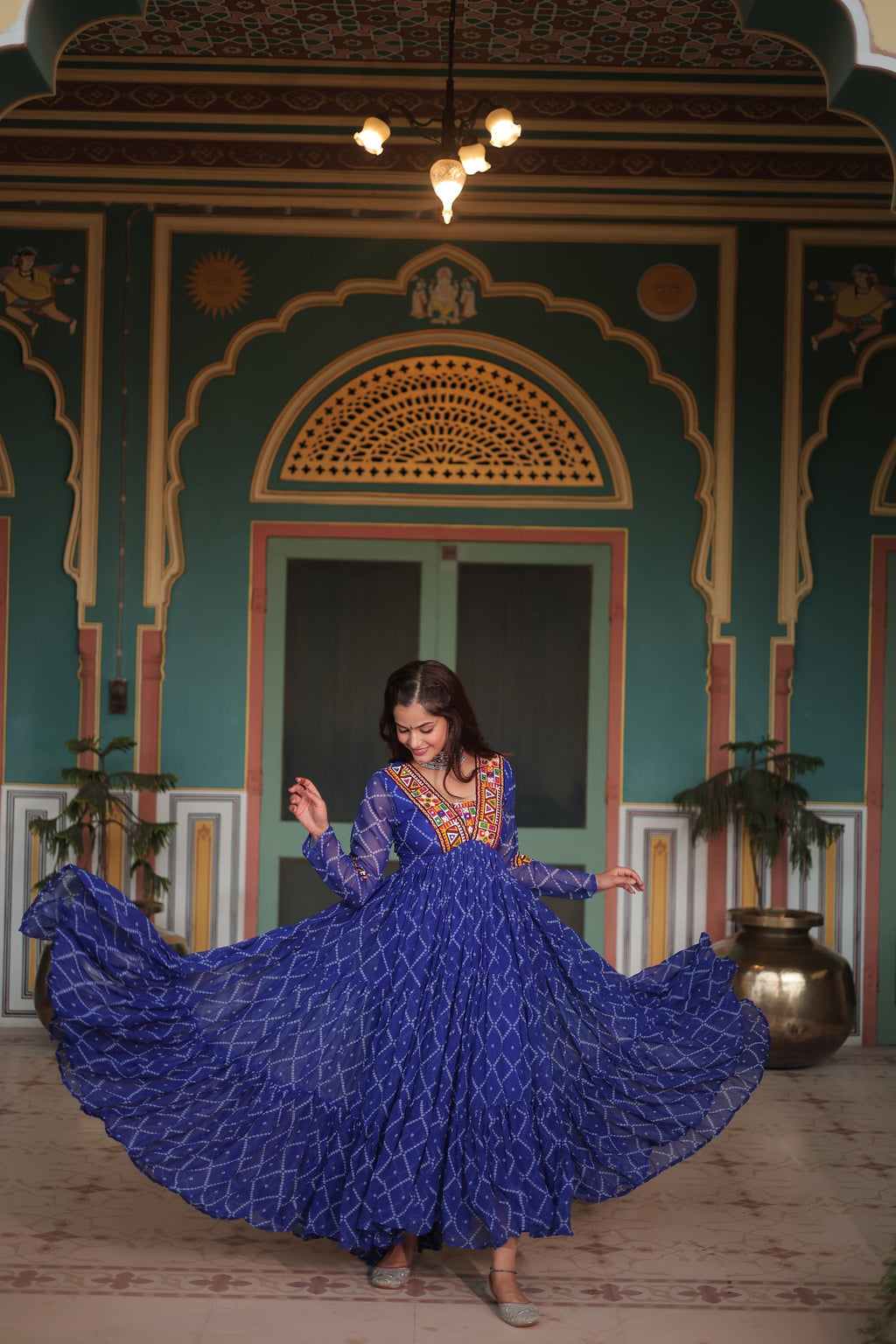 Blue bandhani georgette Naisha designer Anarkali gown