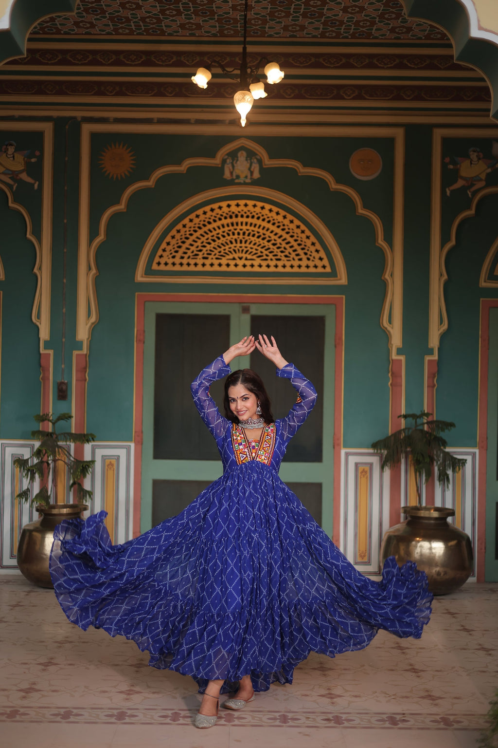 Blue bandhani georgette Naisha designer Anarkali gown