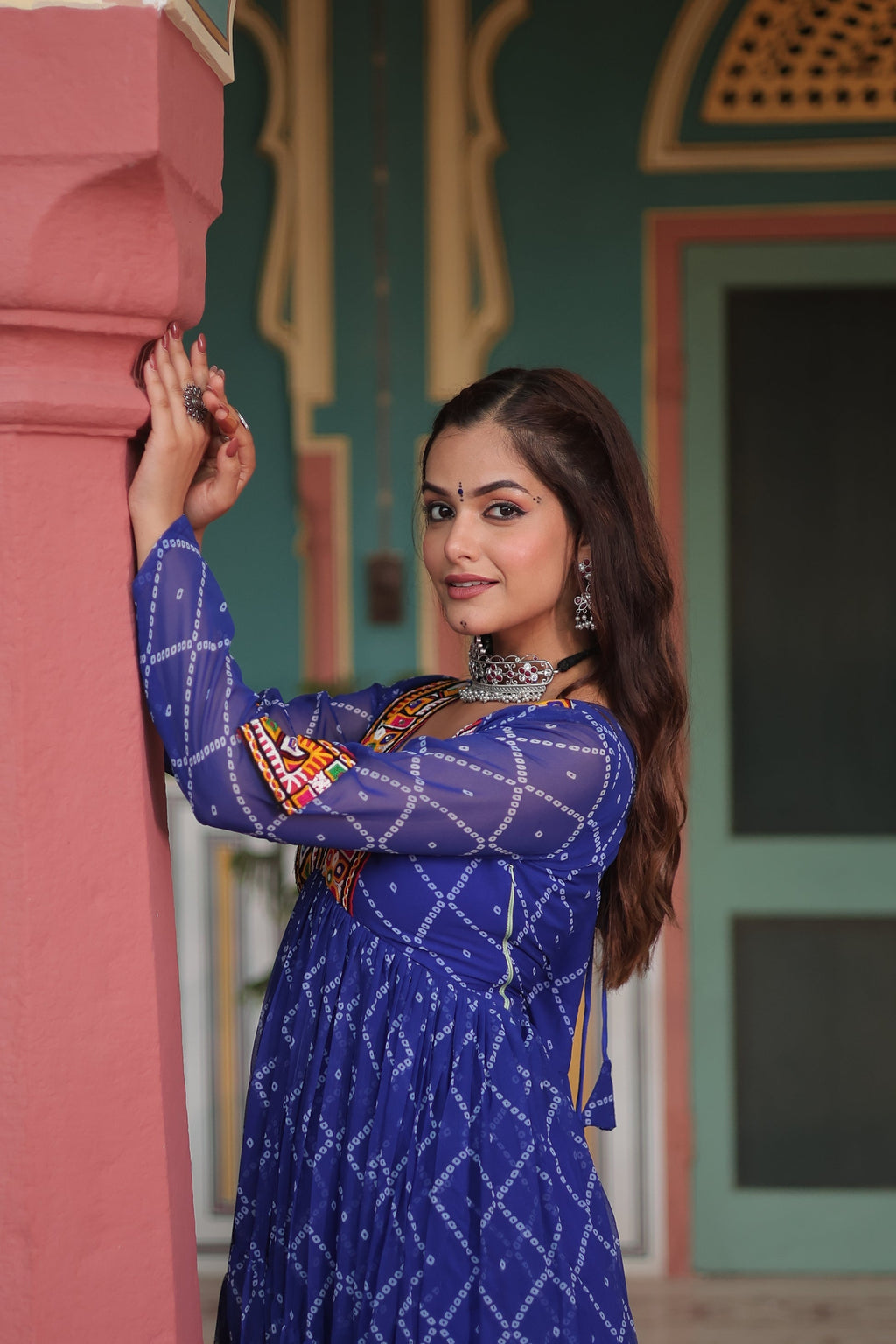 Blue bandhani georgette Naisha designer Anarkali gown