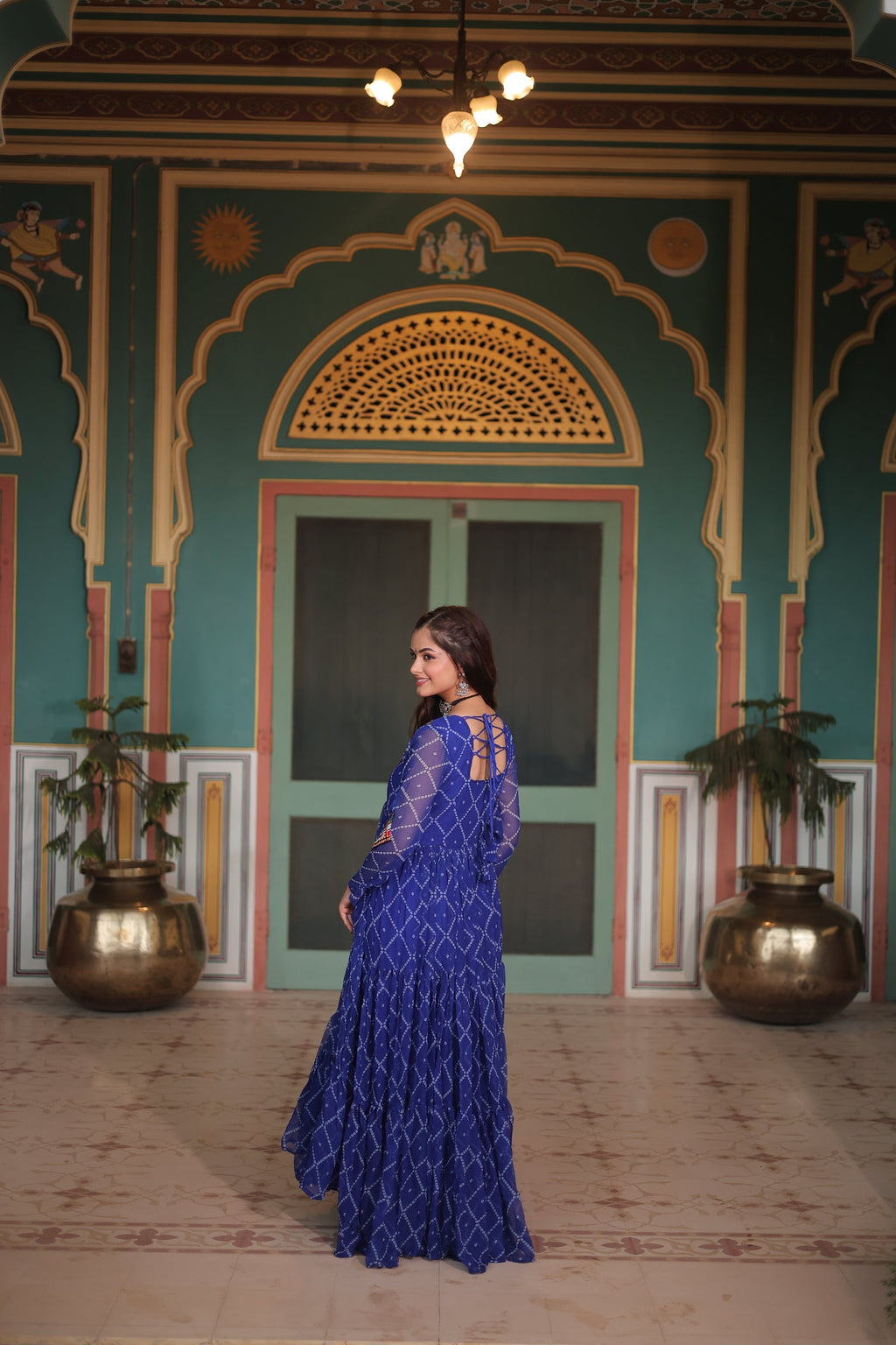Blue bandhani georgette Naisha designer Anarkali gown