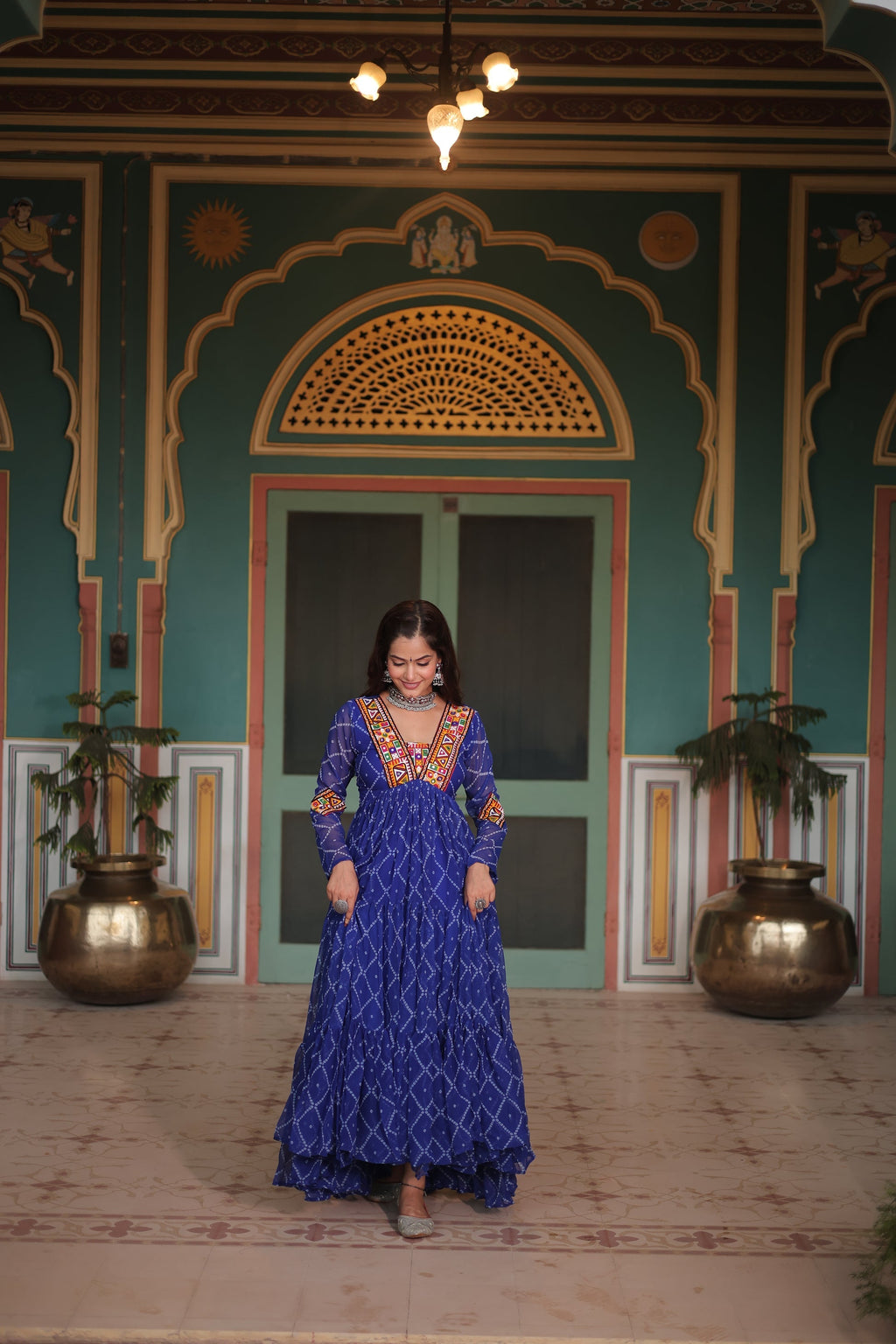 Blue bandhani georgette Naisha designer Anarkali gown