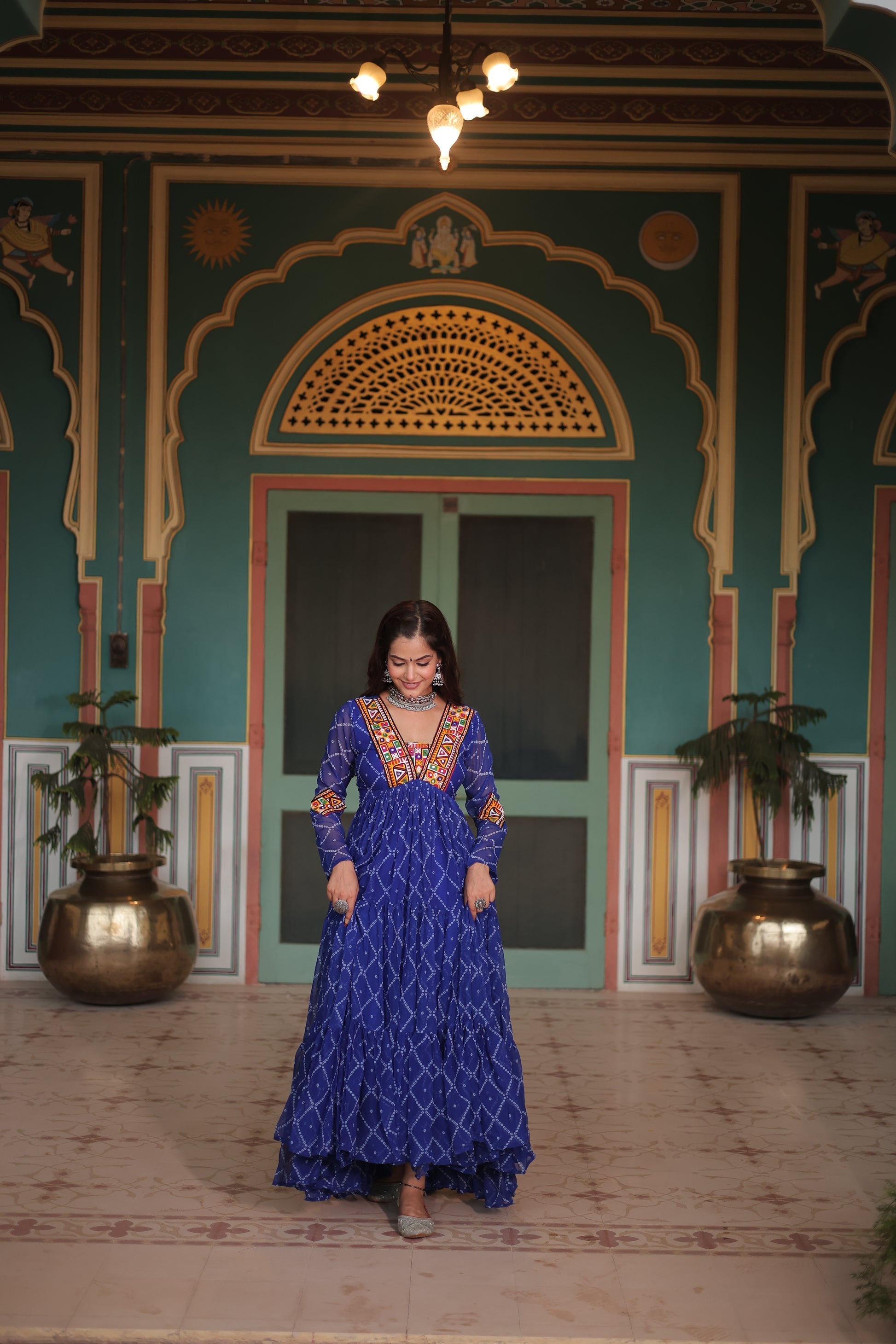 Blue bandhani georgette Naisha designer Anarkali gown