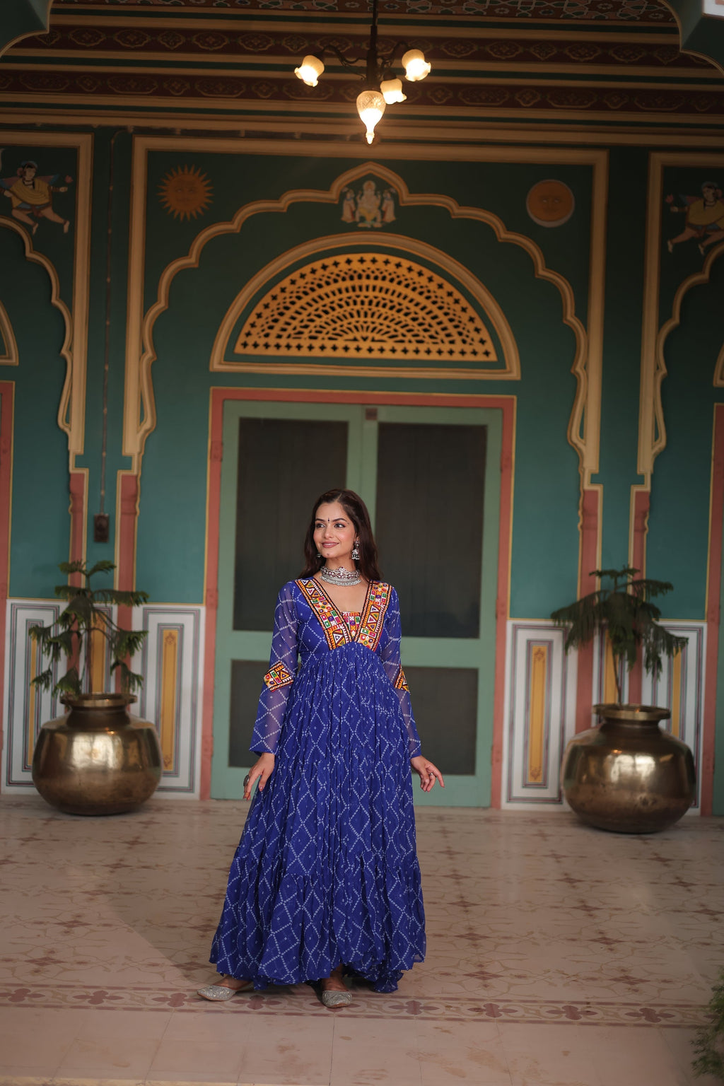 Blue bandhani georgette Naisha designer Anarkali gown