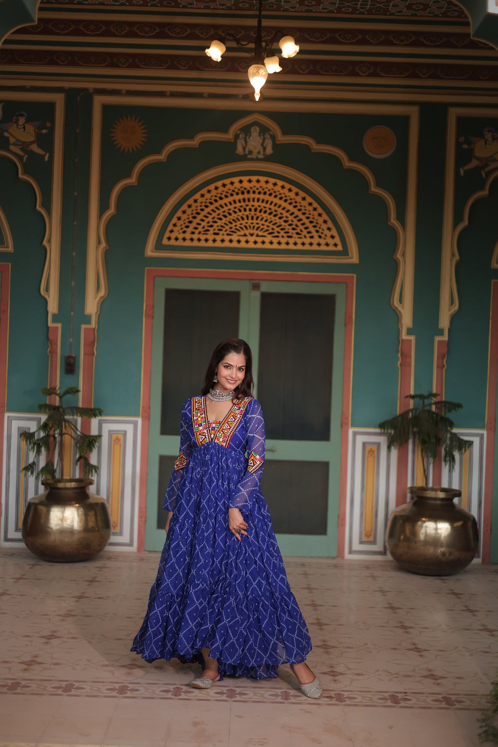 Blue bandhani georgette Naisha designer Anarkali gown
