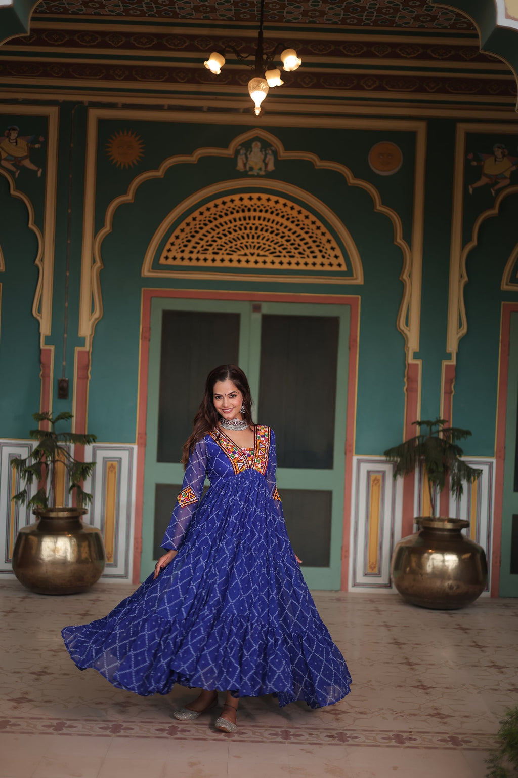 Blue bandhani georgette Naisha designer Anarkali gown