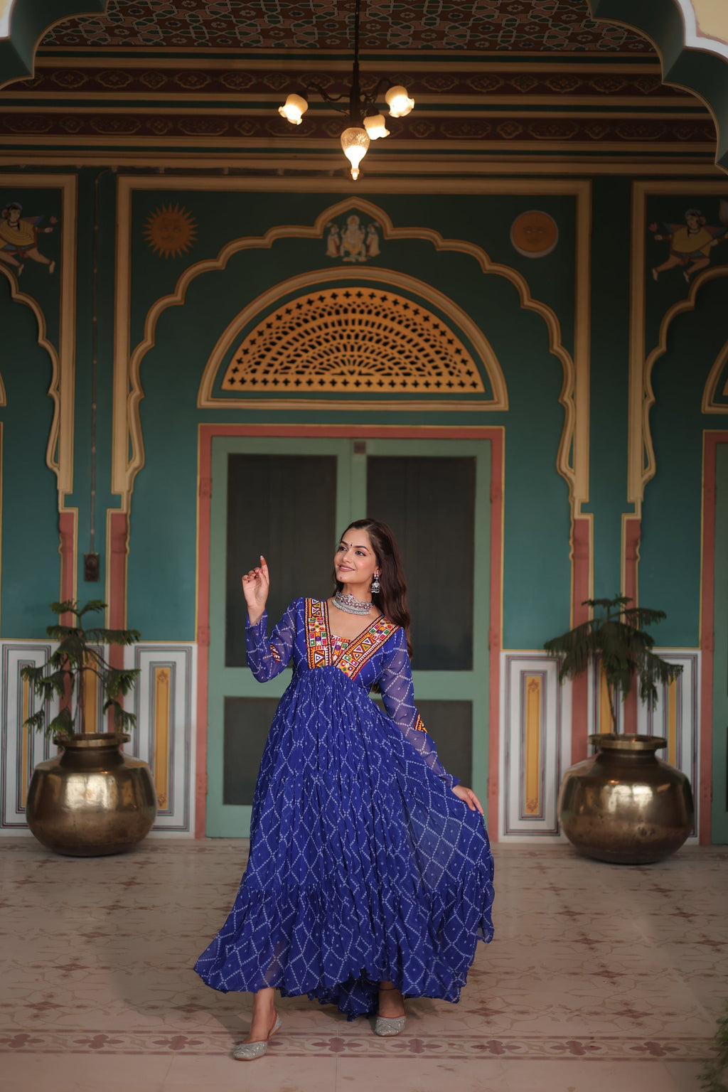 Blue bandhani georgette Naisha designer Anarkali gown