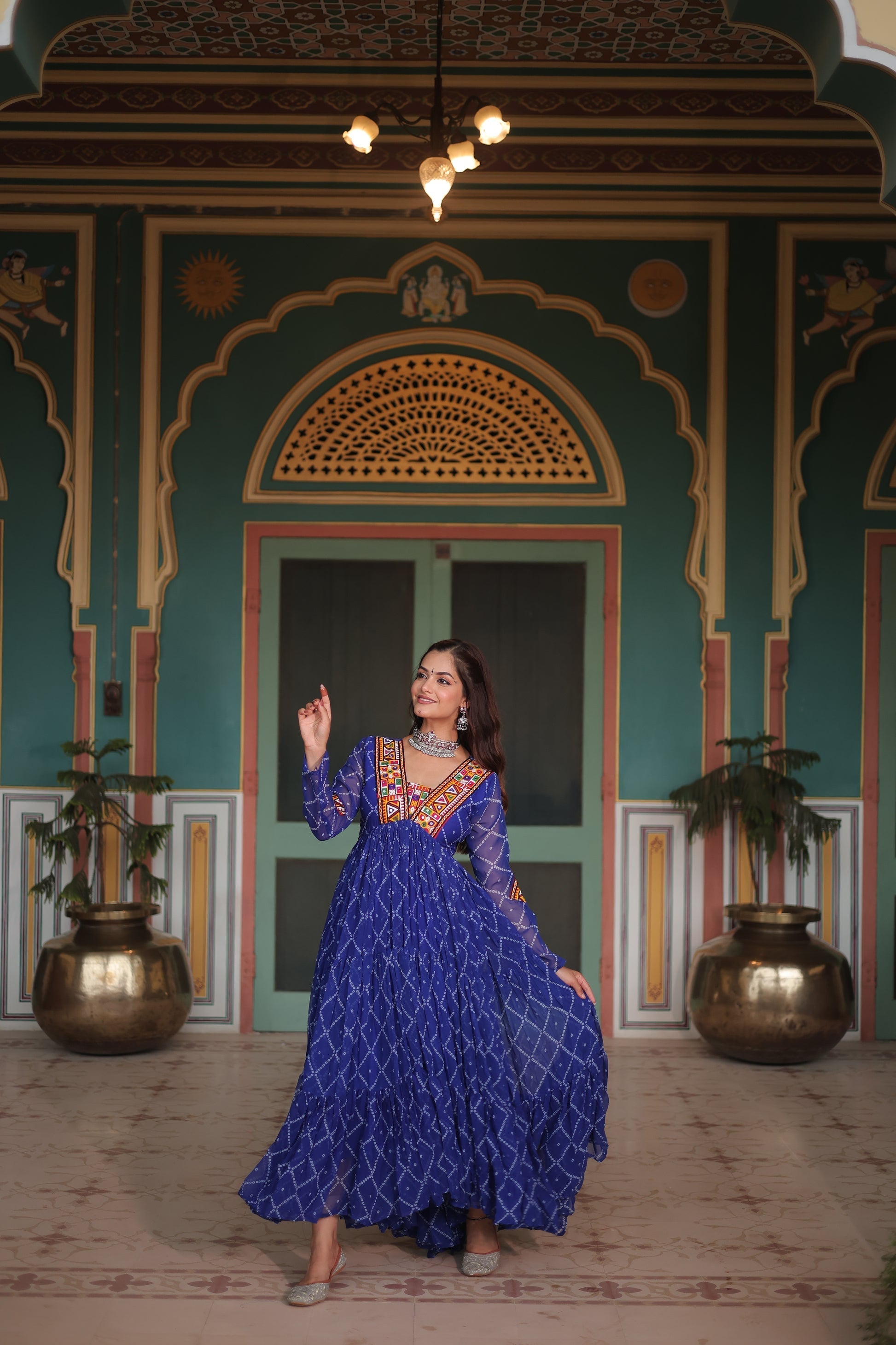 Blue bandhani georgette Naisha designer Anarkali gown