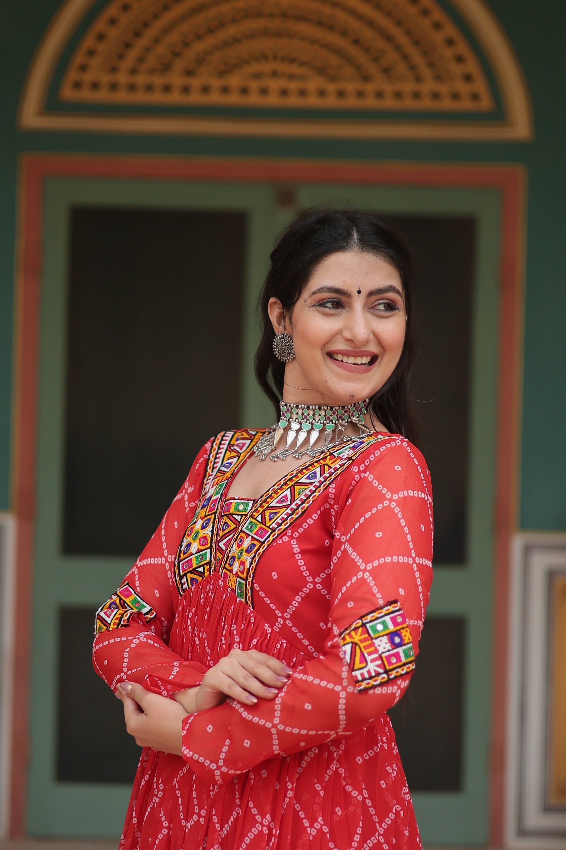 Orange bandhani georgette Naisha designer Anarkali gown