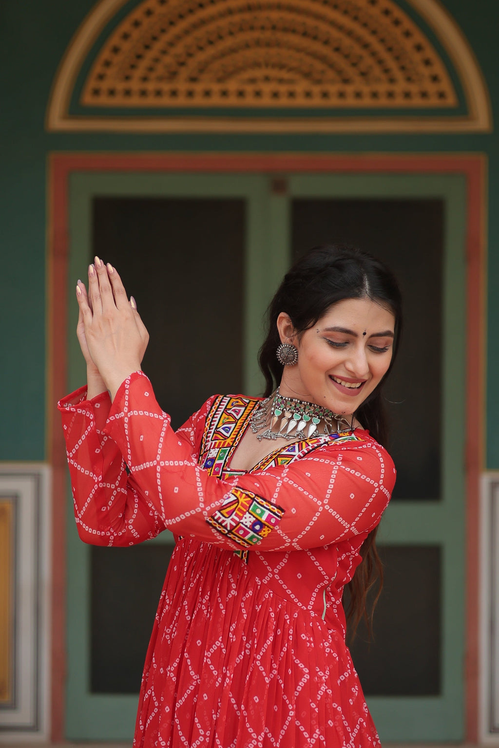 Orange bandhani georgette Naisha designer Anarkali gown