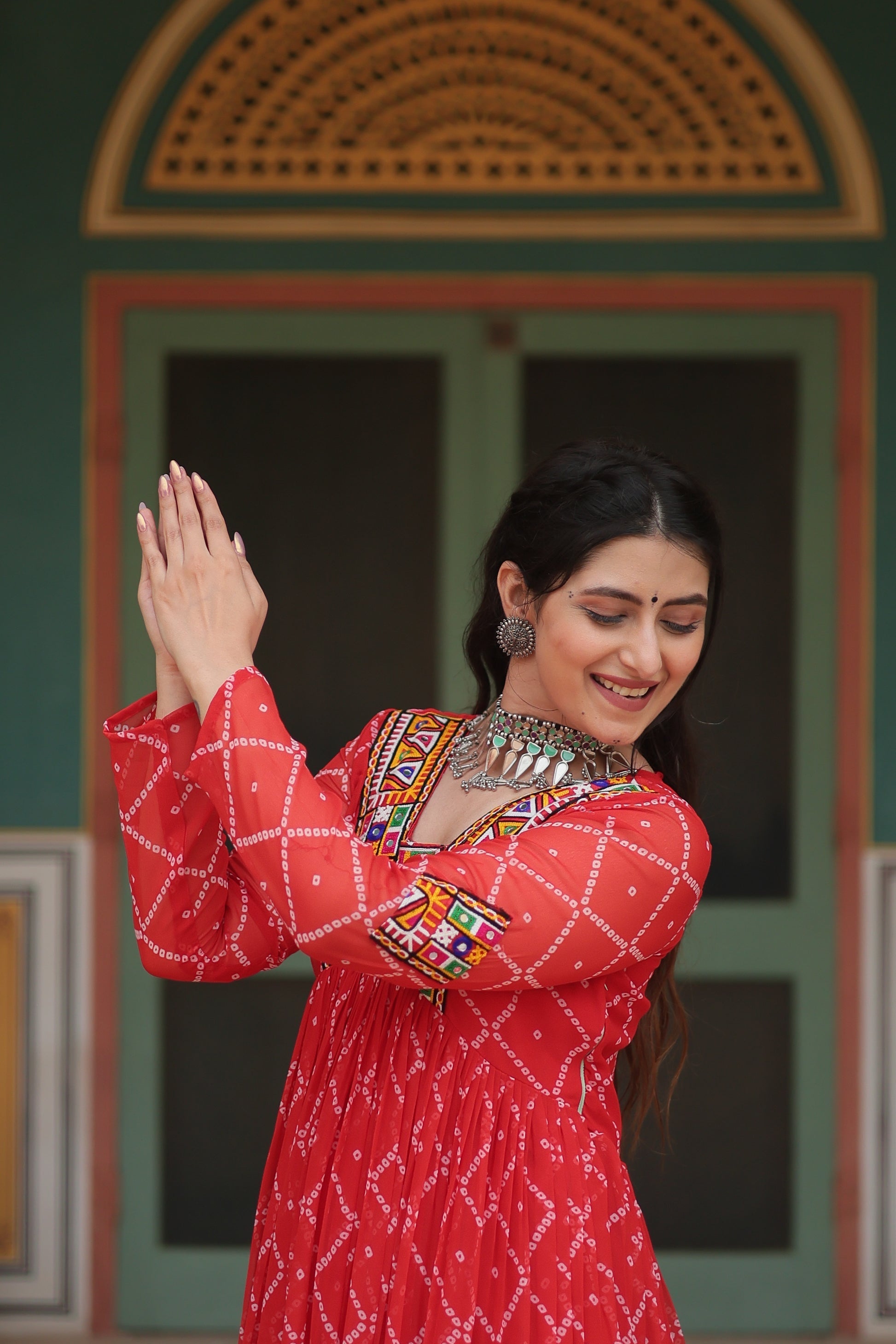 Orange bandhani georgette Naisha designer Anarkali gown