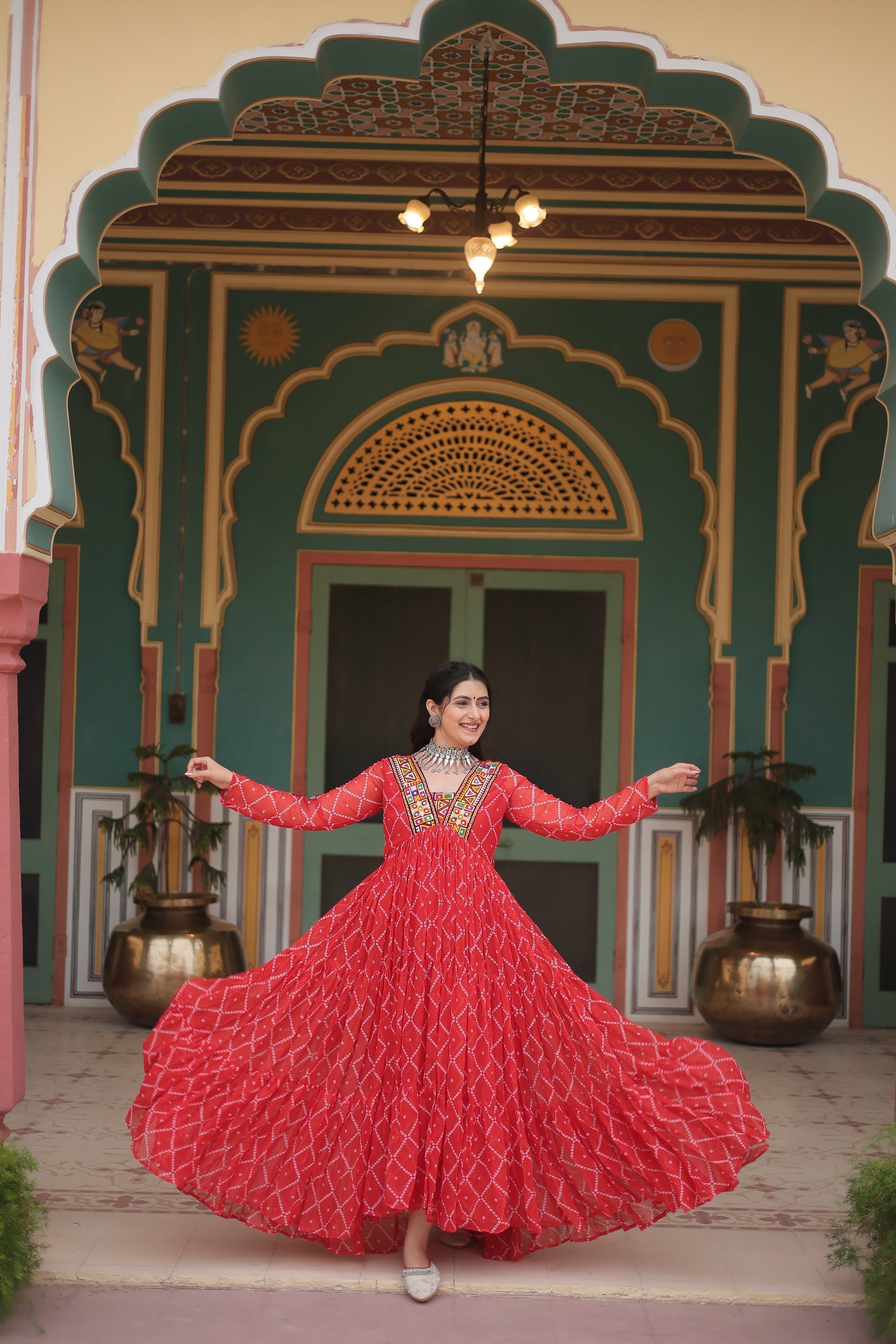 Orange bandhani georgette Naisha designer Anarkali gown