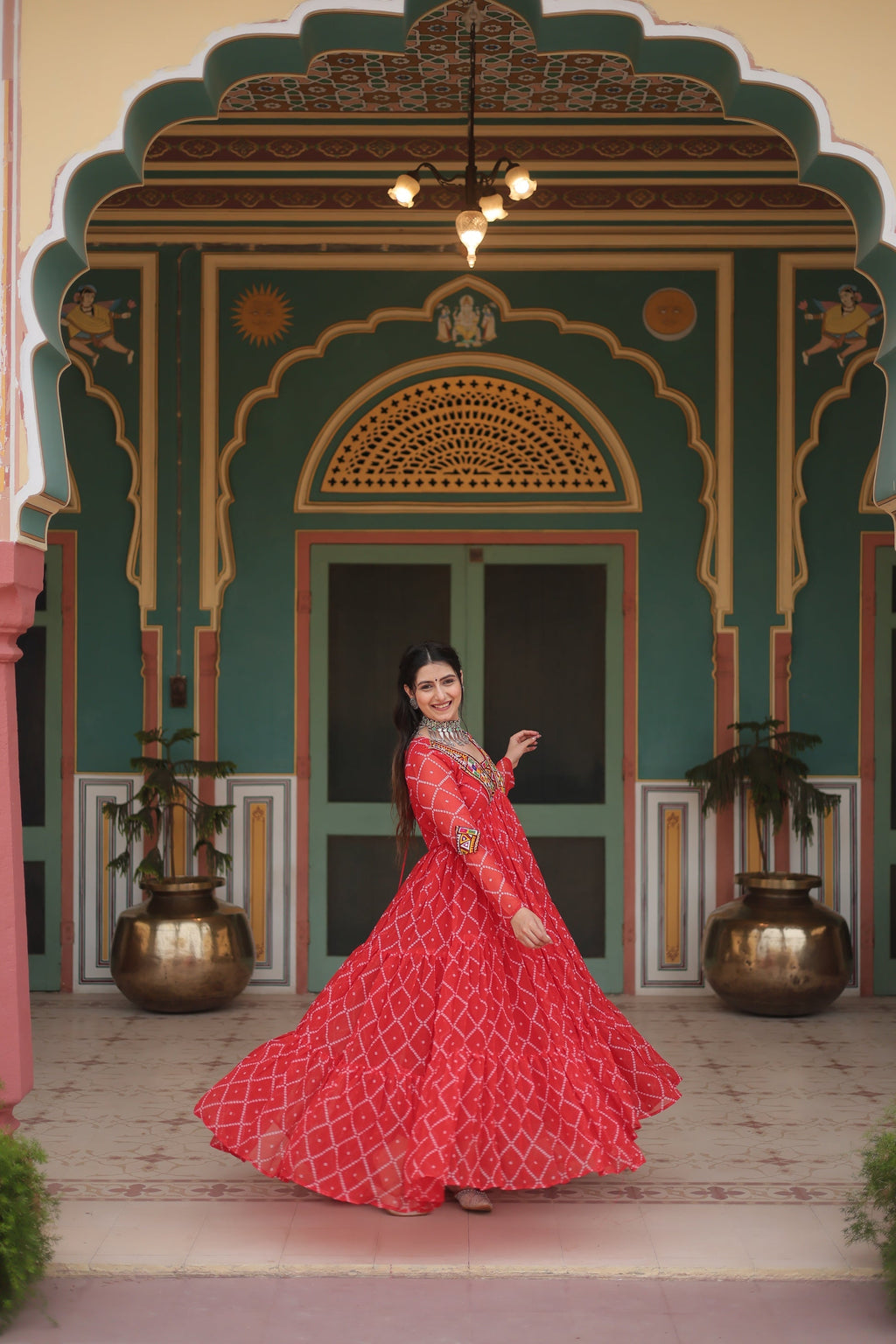 Orange bandhani georgette Naisha designer Anarkali gown