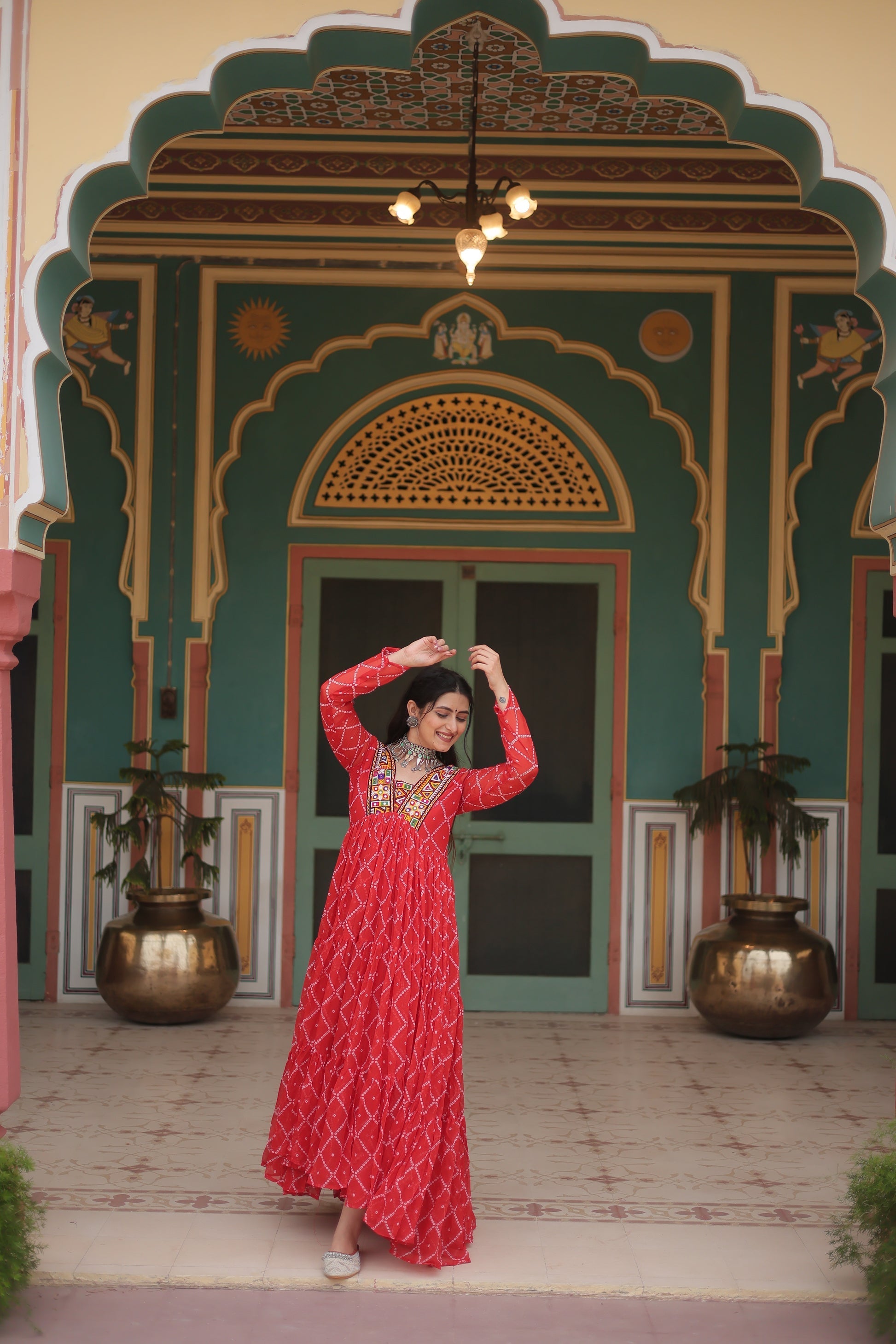 Orange bandhani georgette Naisha designer Anarkali gown
