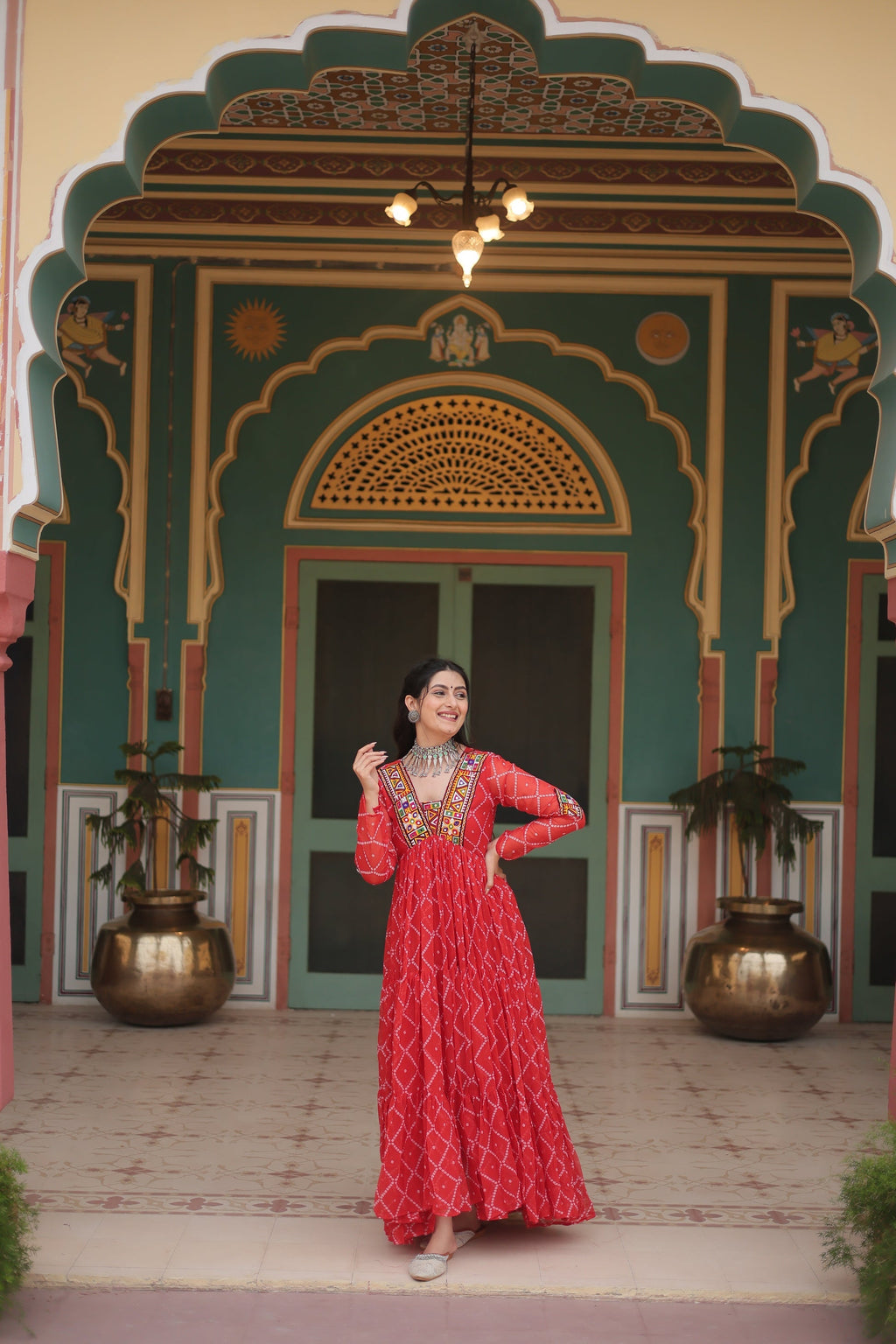 Orange bandhani georgette Naisha designer Anarkali gown