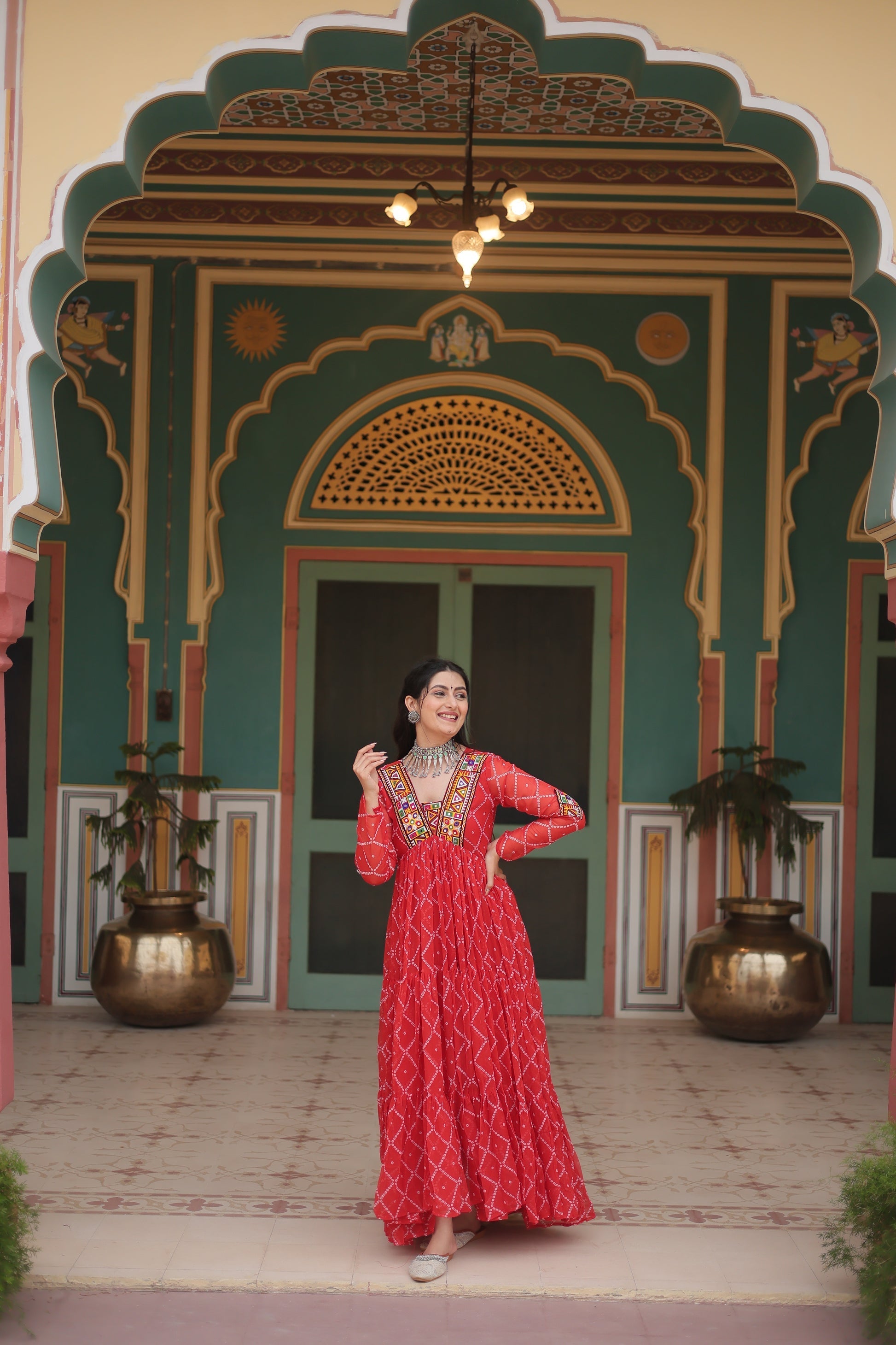 Orange bandhani georgette Naisha designer Anarkali gown