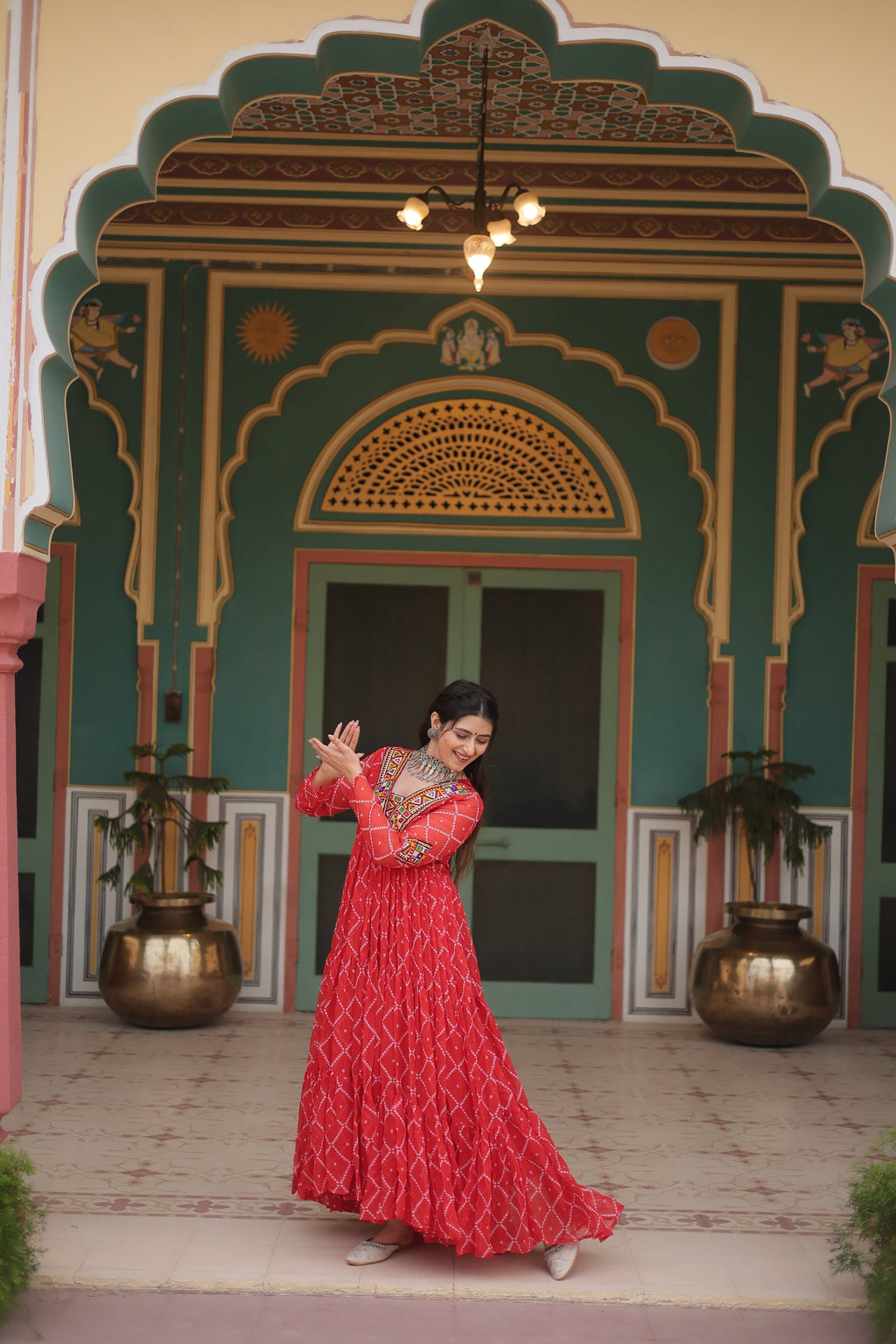 Orange bandhani georgette Naisha designer Anarkali gown