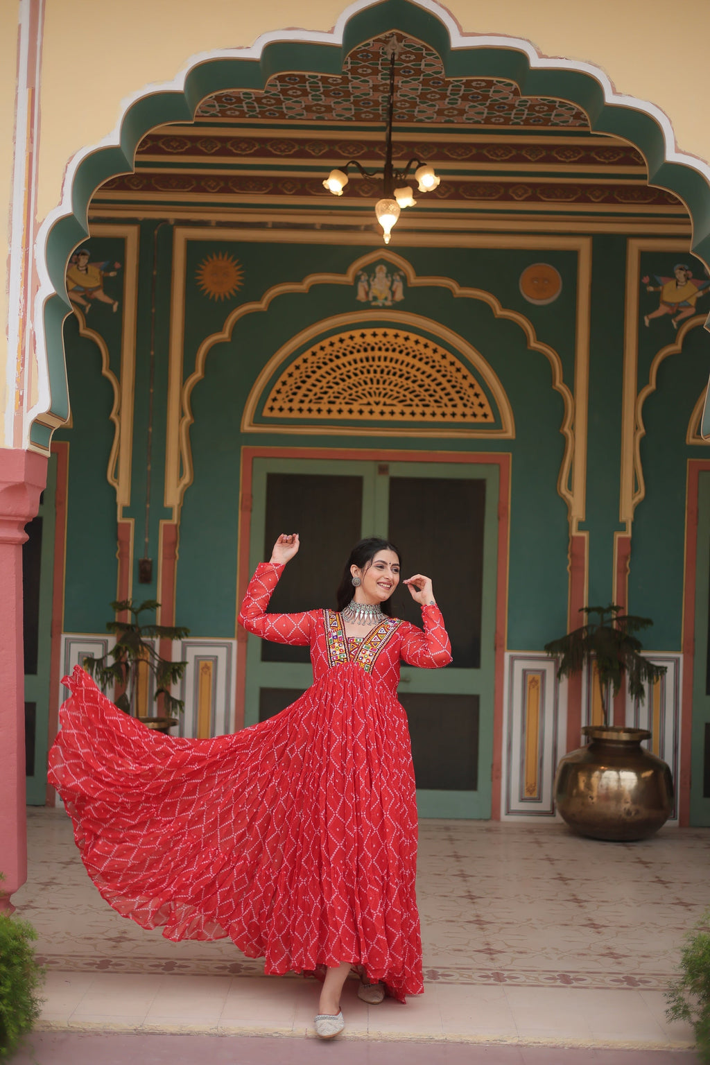 Orange bandhani georgette Naisha designer Anarkali gown