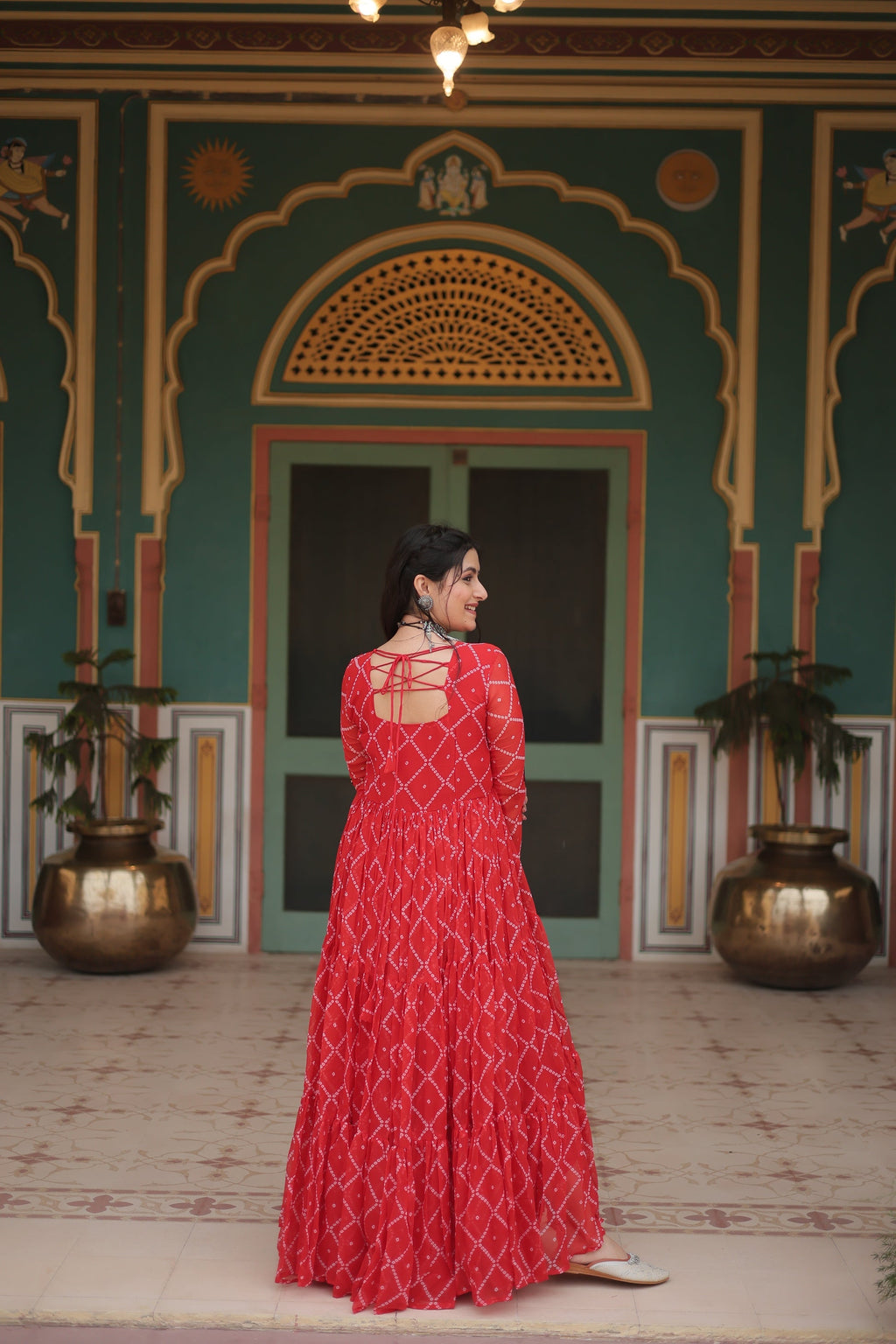 Orange bandhani georgette Naisha designer Anarkali gown