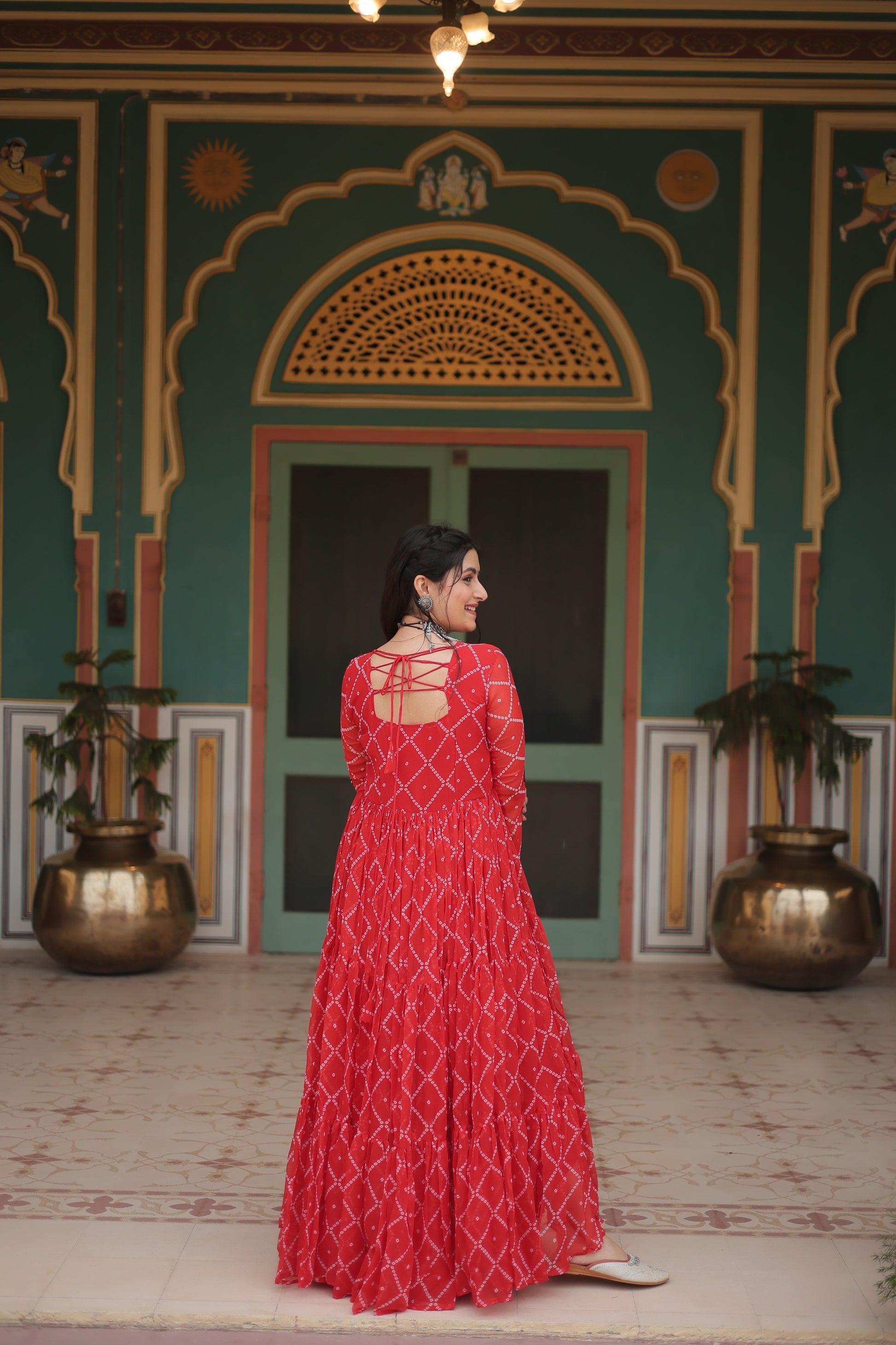 Orange bandhani georgette Naisha designer Anarkali gown