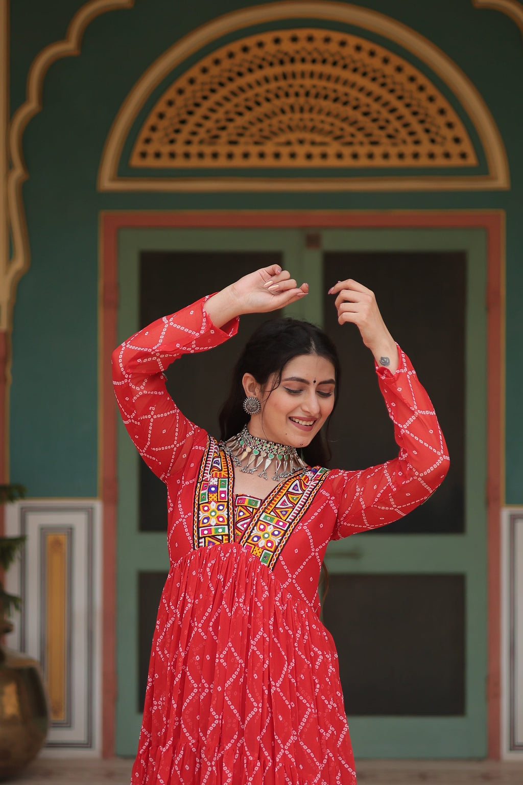 Orange bandhani georgette Naisha designer Anarkali gown