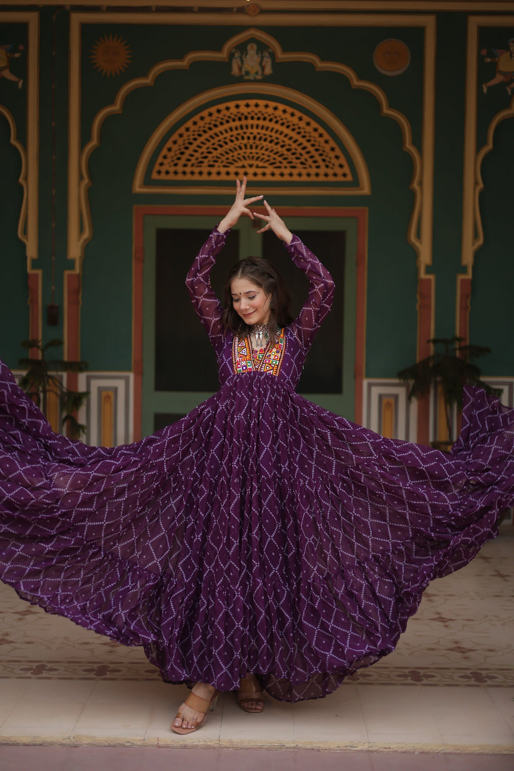 Purple bandhani georgette Naisha designer Anarkali gown