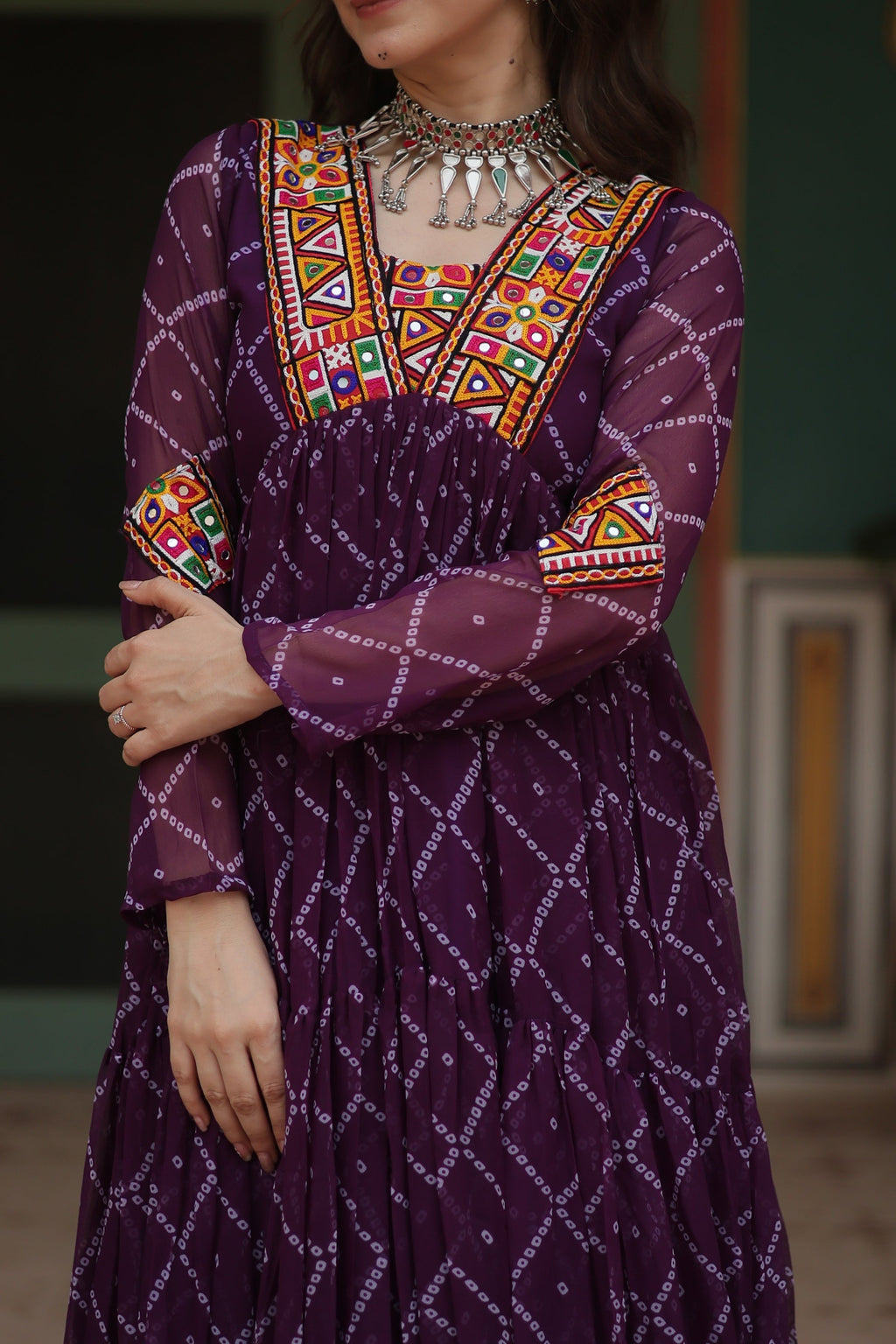 Purple bandhani georgette Naisha designer Anarkali gown