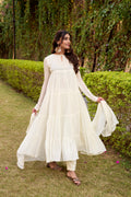 Nalini white marble foil work anarkali suit set with dupatta