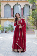 Nandita maroon sequins embroidered anarkali gown set
