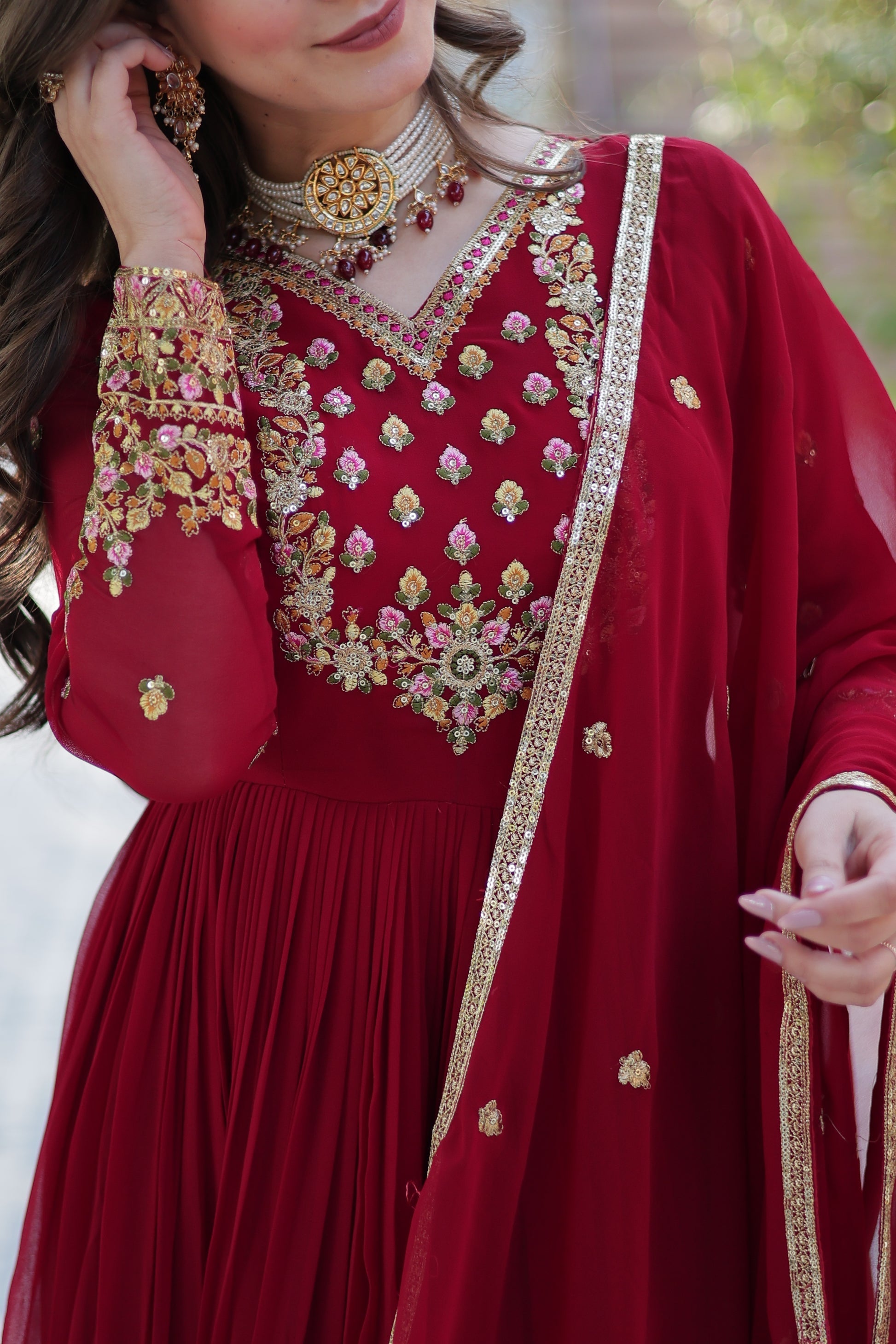 Nandita maroon sequins embroidered anarkali gown set