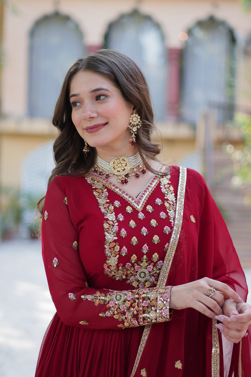 Nandita maroon sequins embroidered anarkali gown set