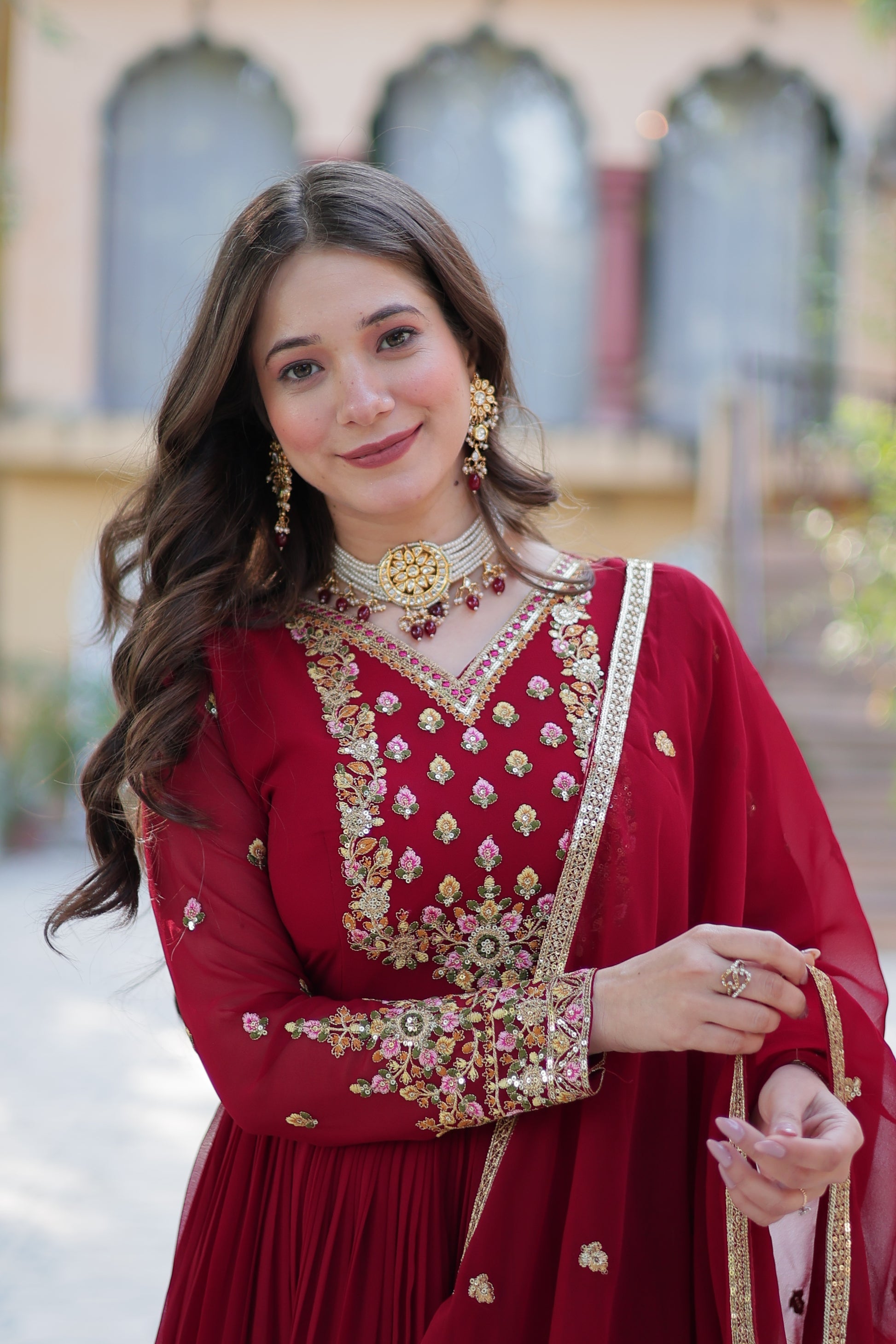 Nandita maroon sequins embroidered anarkali gown set