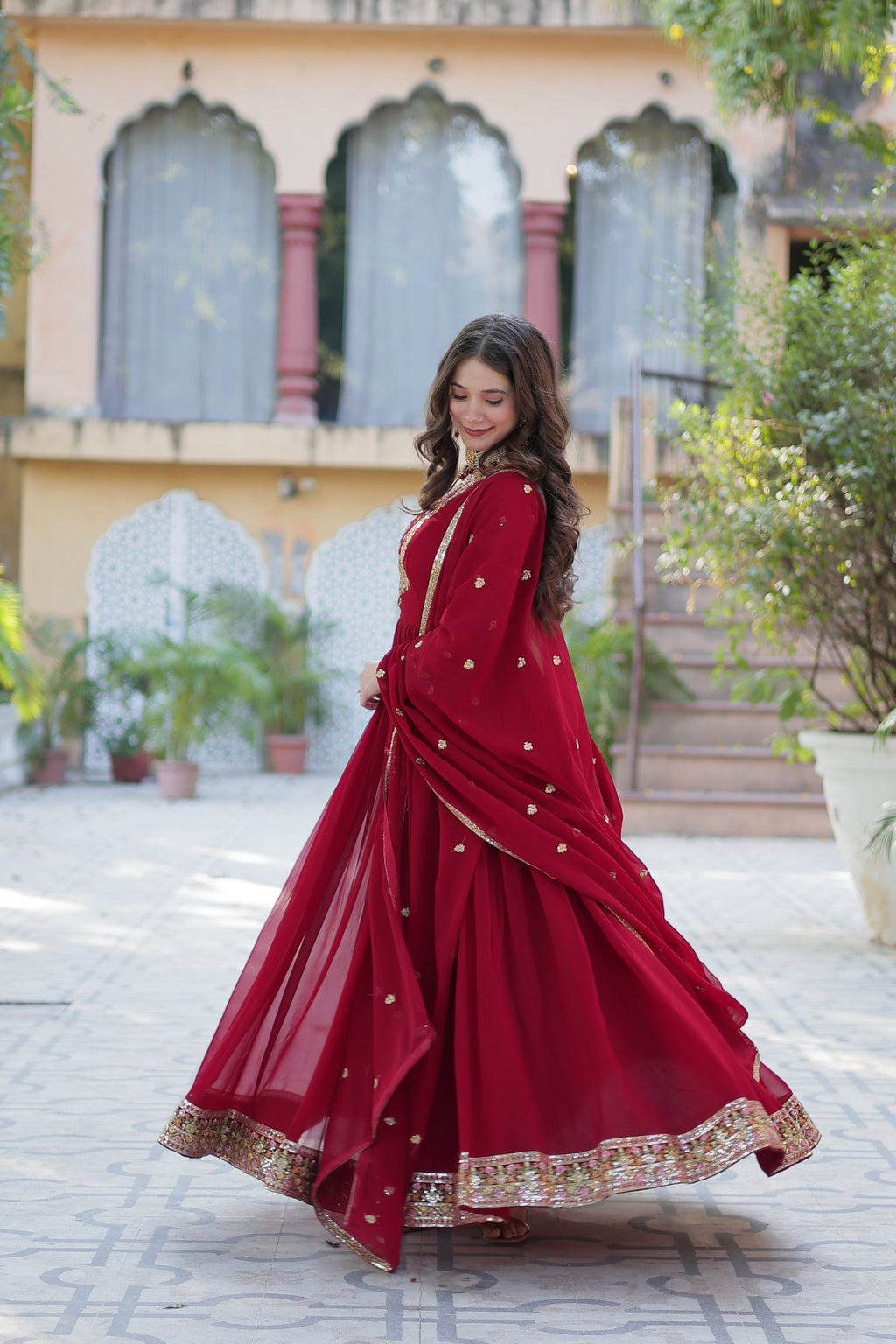 Nandita maroon sequins embroidered anarkali gown set