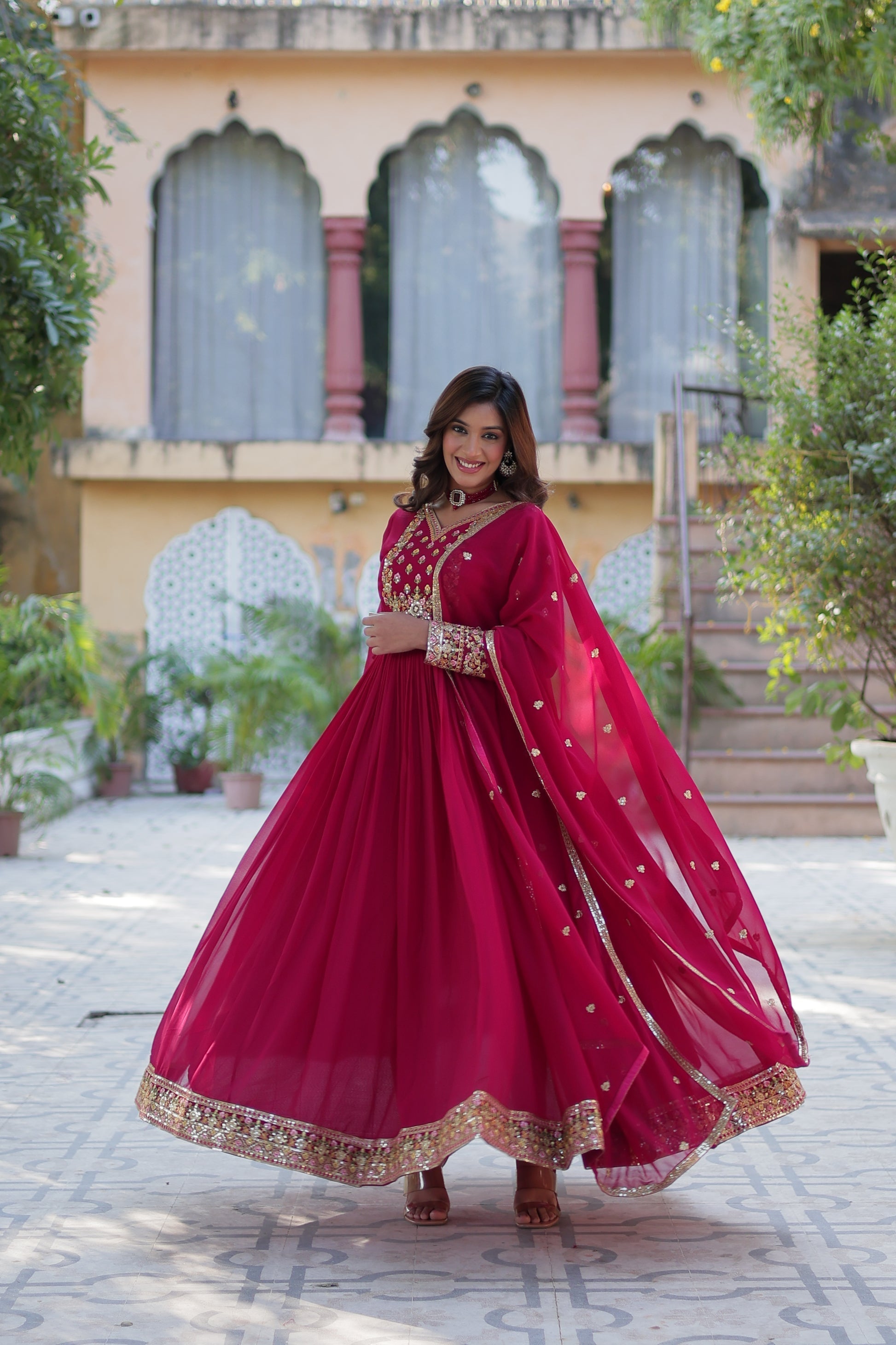 Nandita pink sequins embroidered anarkali gown set