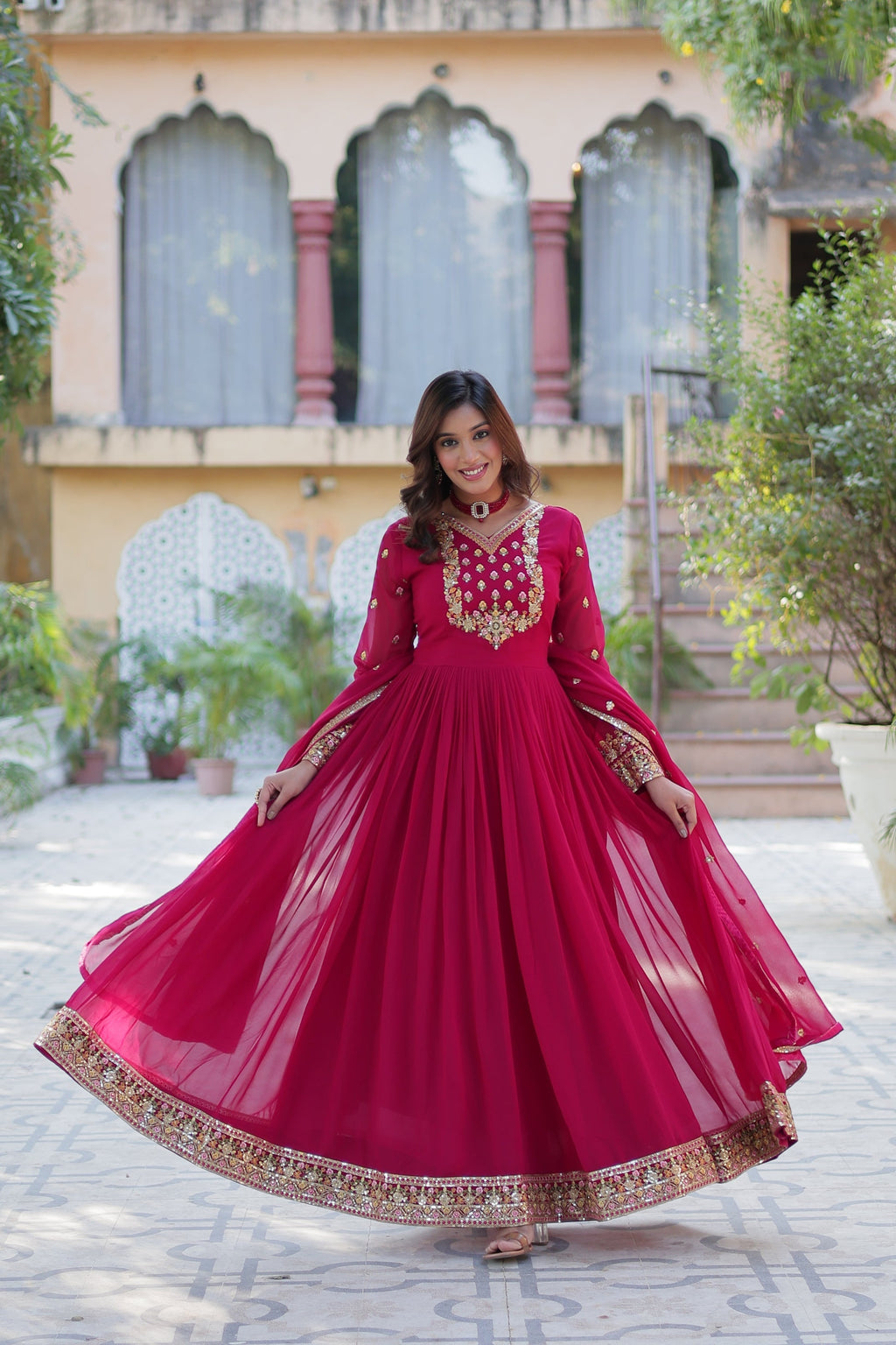 Nandita pink sequins embroidered anarkali gown set