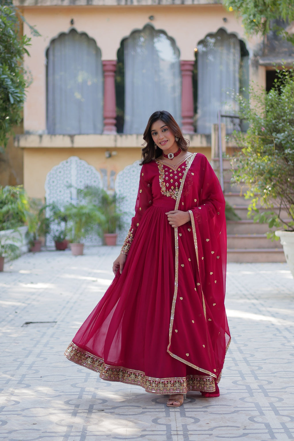 Nandita pink sequins embroidered anarkali gown set