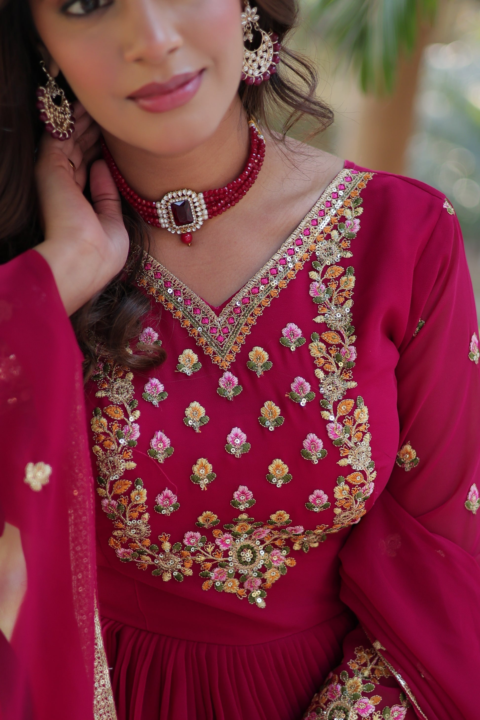 Nandita pink sequins embroidered anarkali gown set