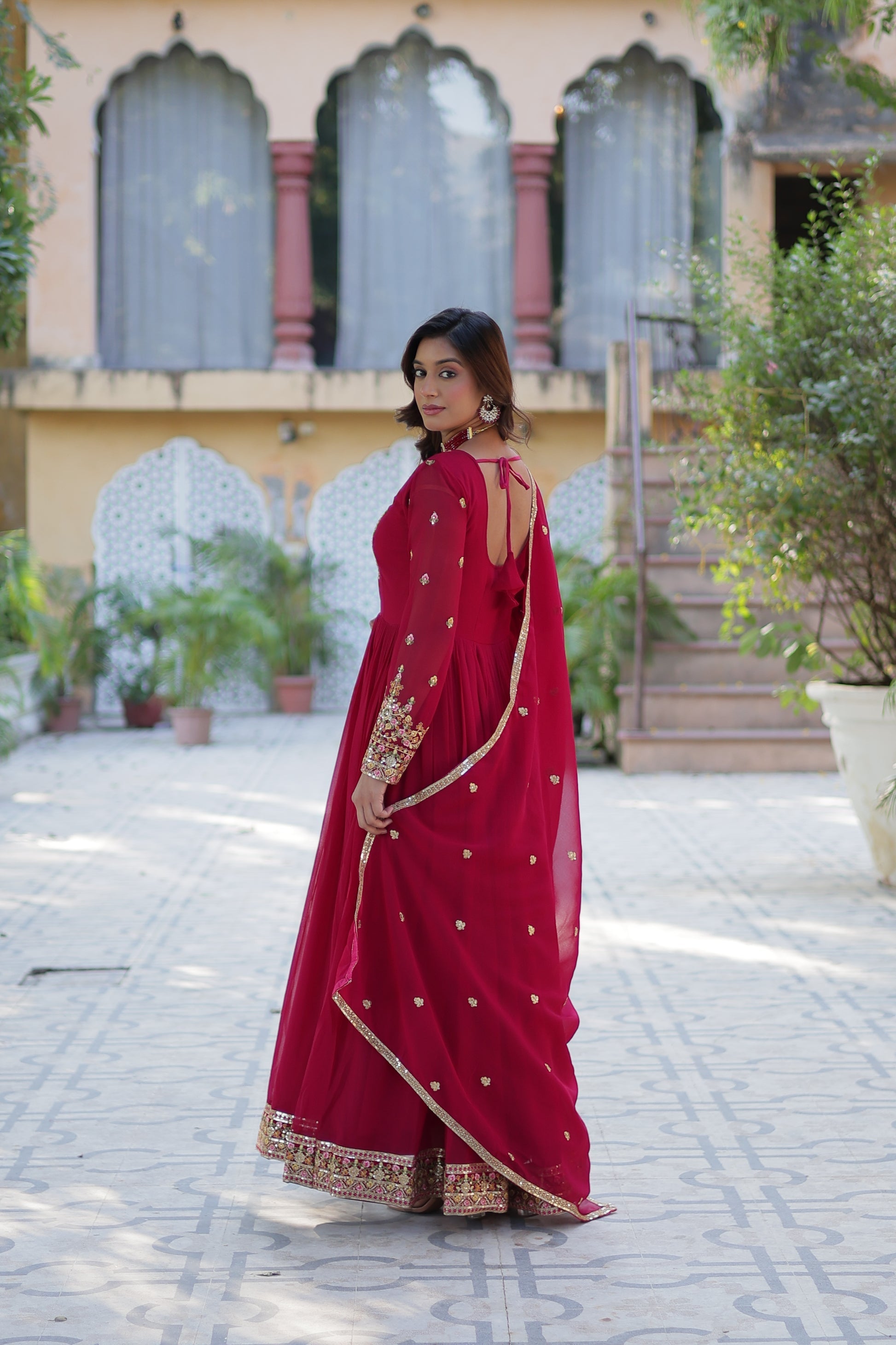 Nandita pink sequins embroidered anarkali gown set