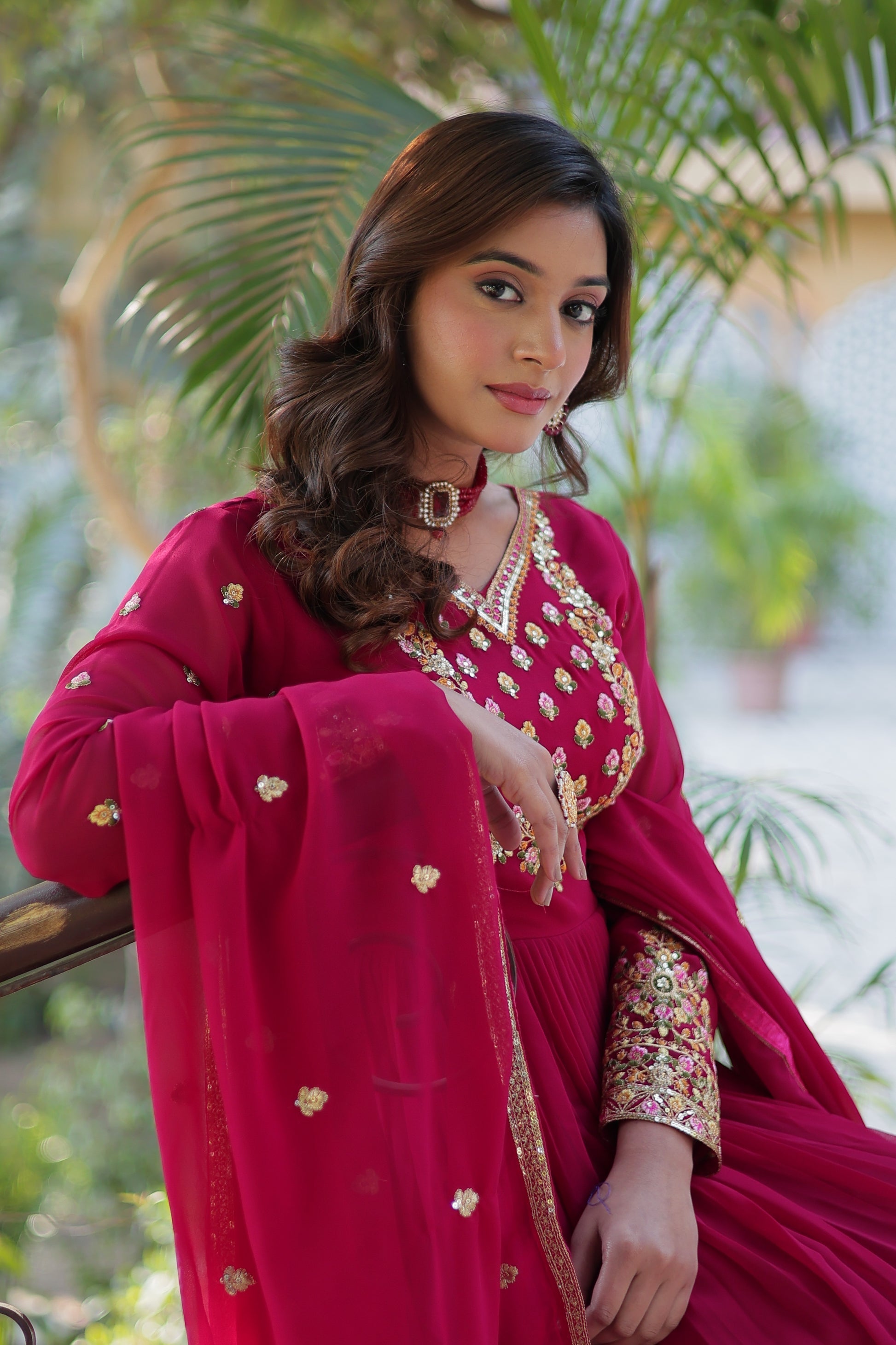 Nandita pink sequins embroidered anarkali gown set