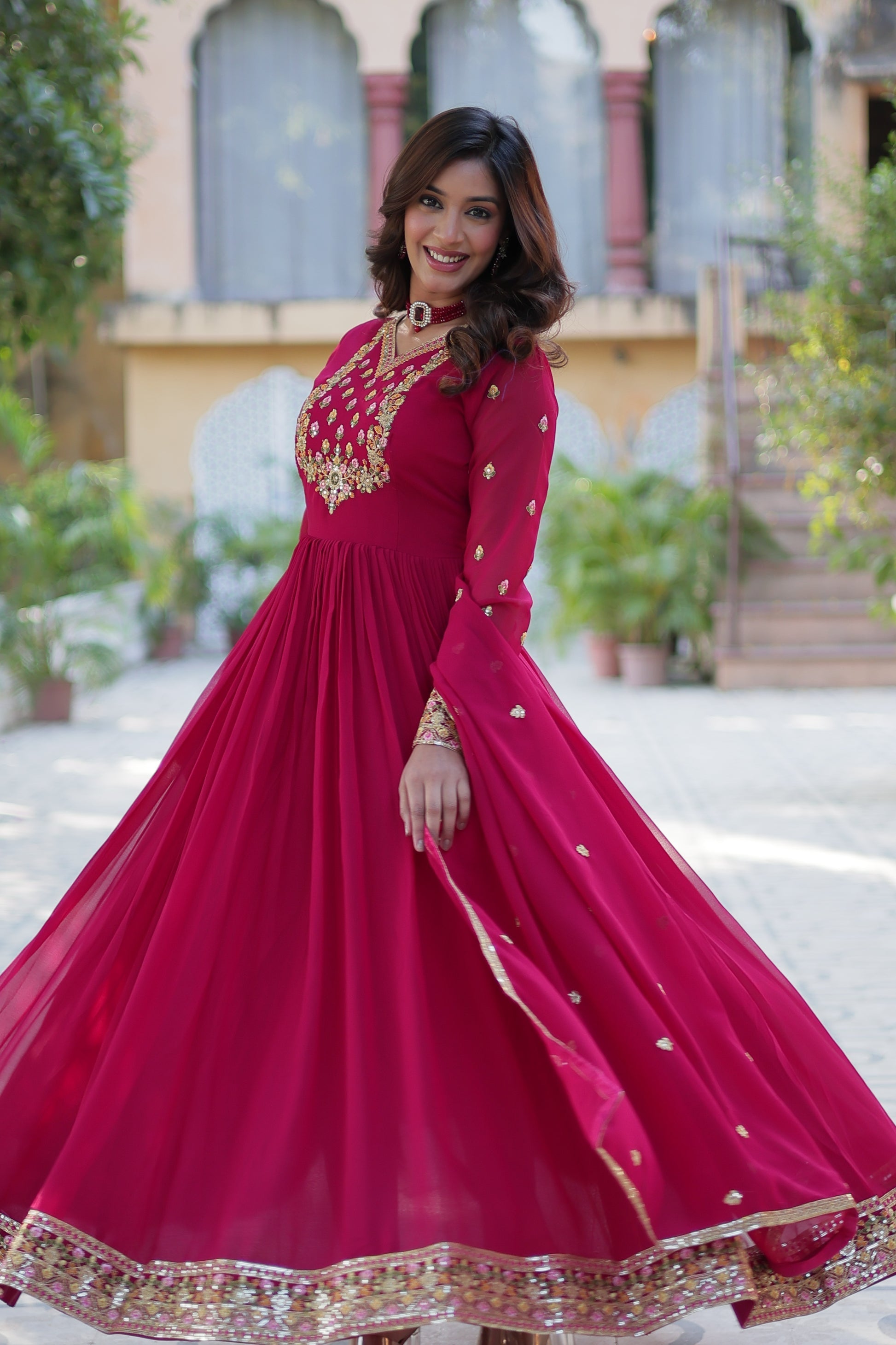 Nandita pink sequins embroidered anarkali gown set