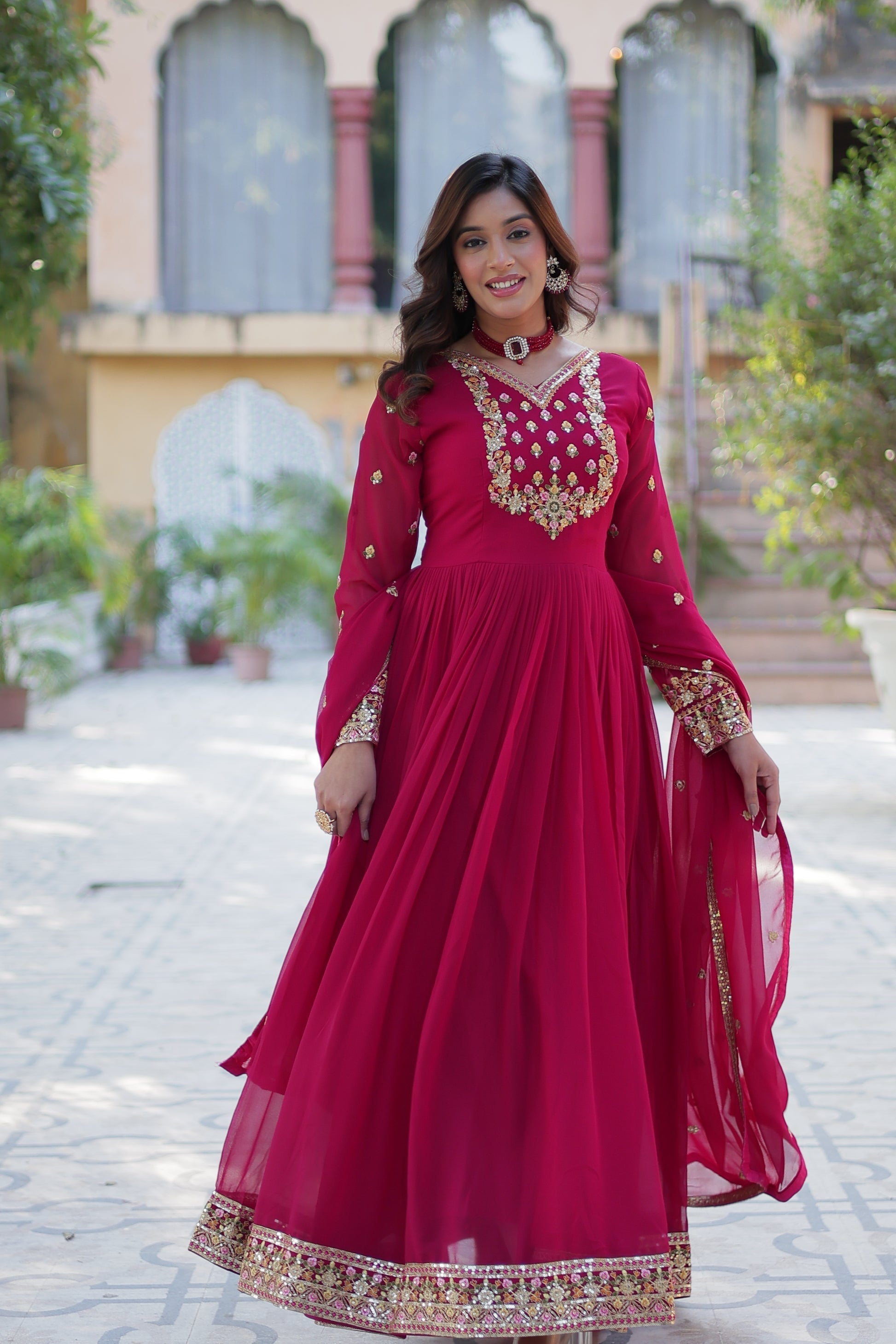 Nandita pink sequins embroidered anarkali gown set