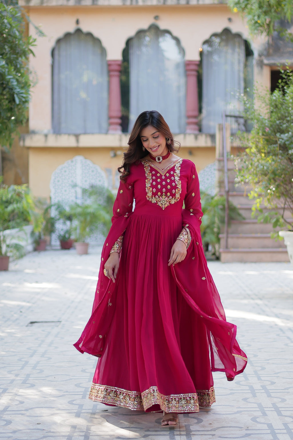 Nandita pink sequins embroidered anarkali gown set