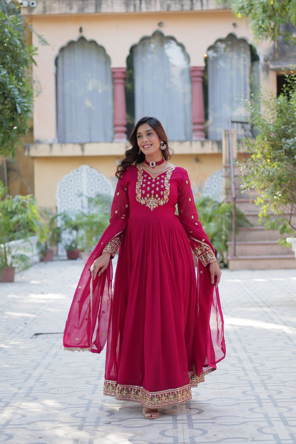 Nandita pink sequins embroidered anarkali gown set