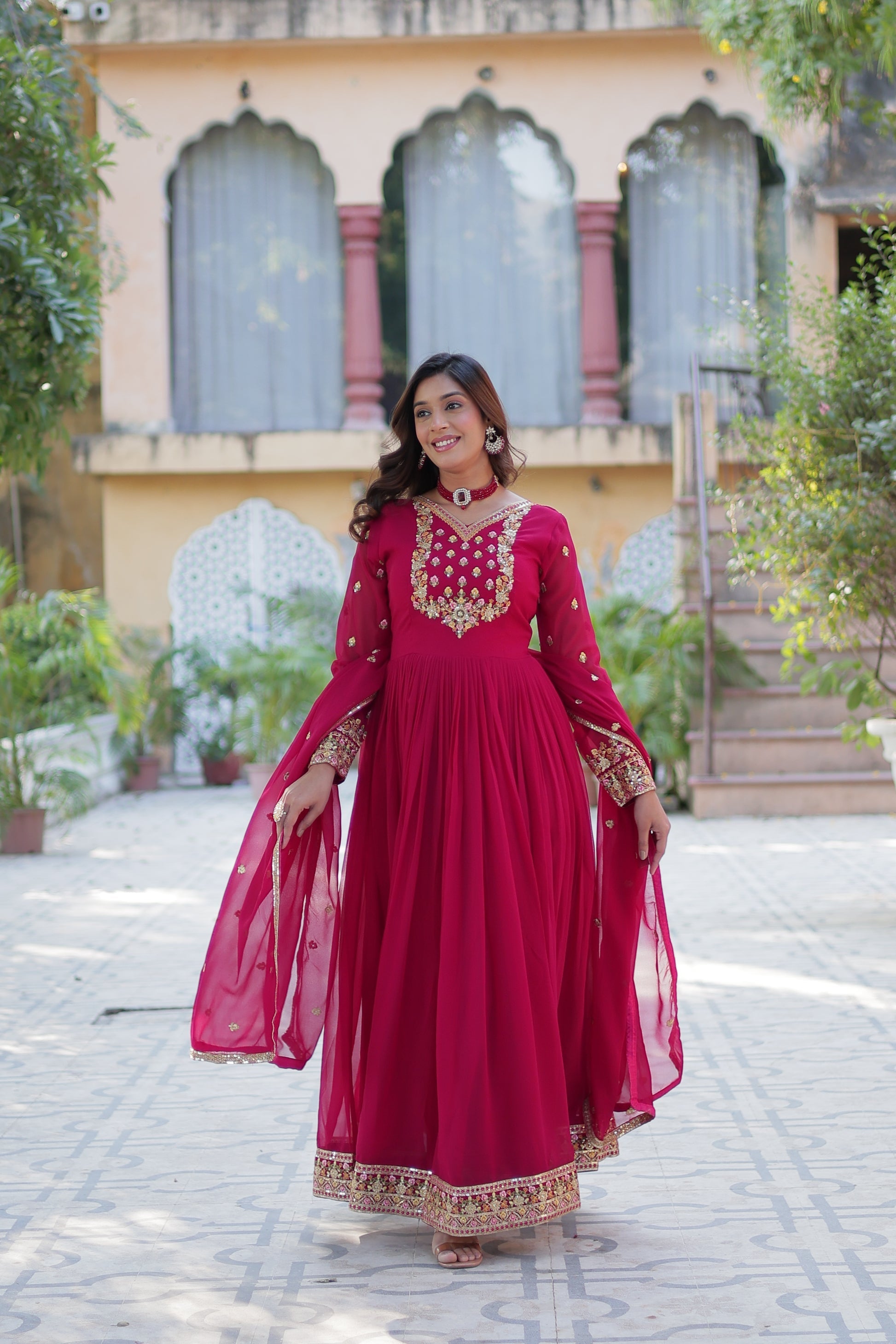 Nandita pink sequins embroidered anarkali gown set