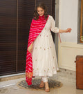 Navika white red embroidered georgette Anarkali suit set