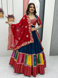 Navy blue pure cotton lehenga choli with embroidered sequins work and dupatta