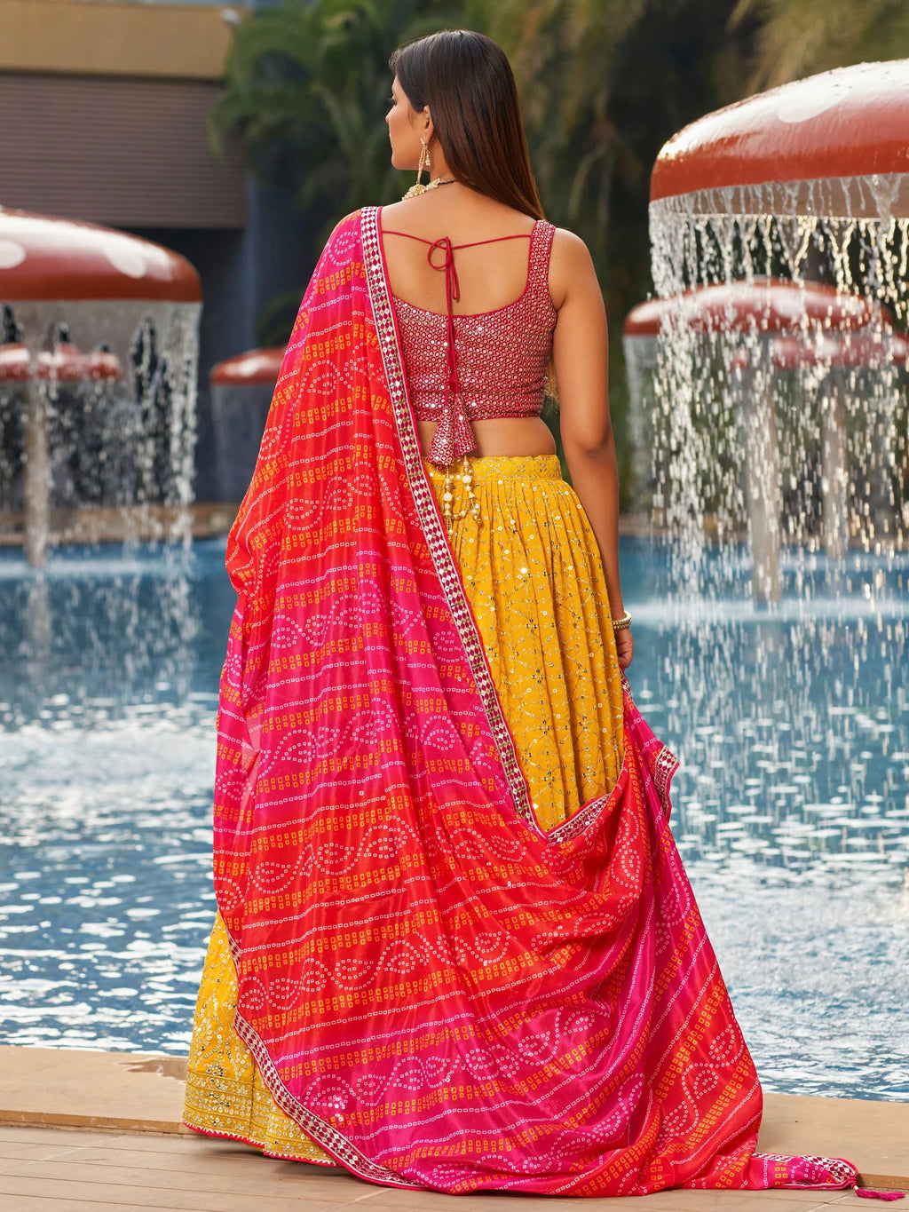 Navya sunlit yellow embroidered lehenga choli with Bandhani dupatta