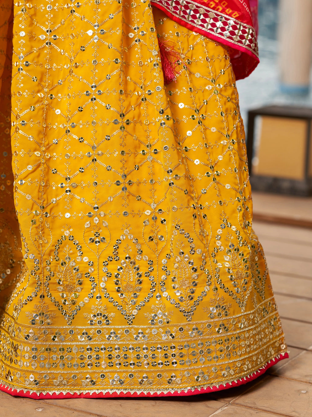 Navya sunlit yellow embroidered lehenga choli with Bandhani dupatta